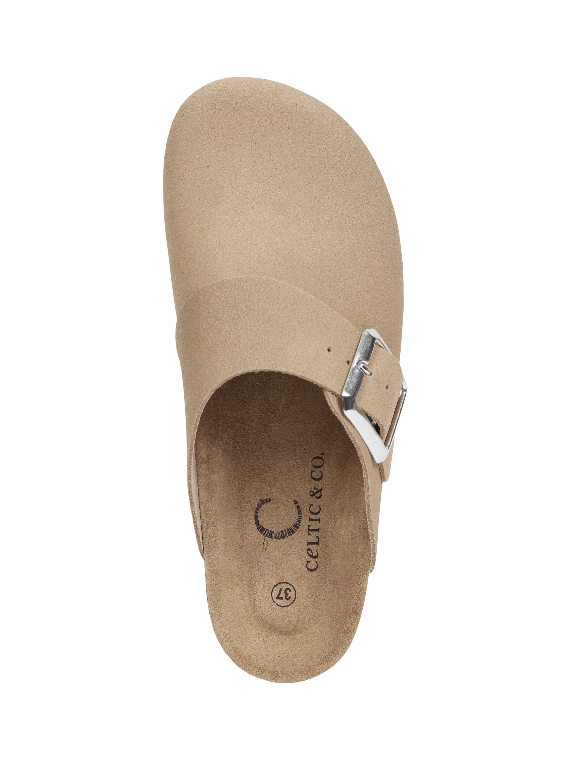 Celtic Co. Suede Buckle Clogs Camel