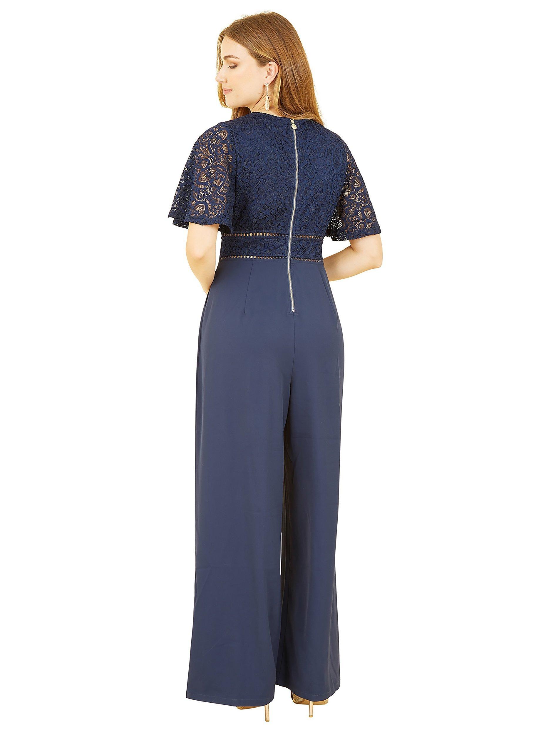 Product image 3 of 4, which shows Yumi Lace Bodice Wrap Jumpsuit, Navy, 8