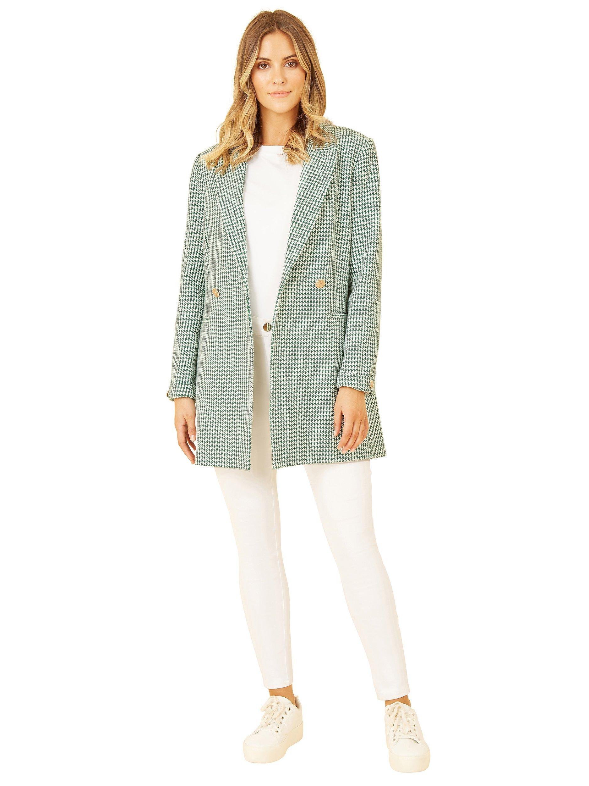 Product image 2 of 5, which shows Yumi Check Long Line Blazer, Green, 8