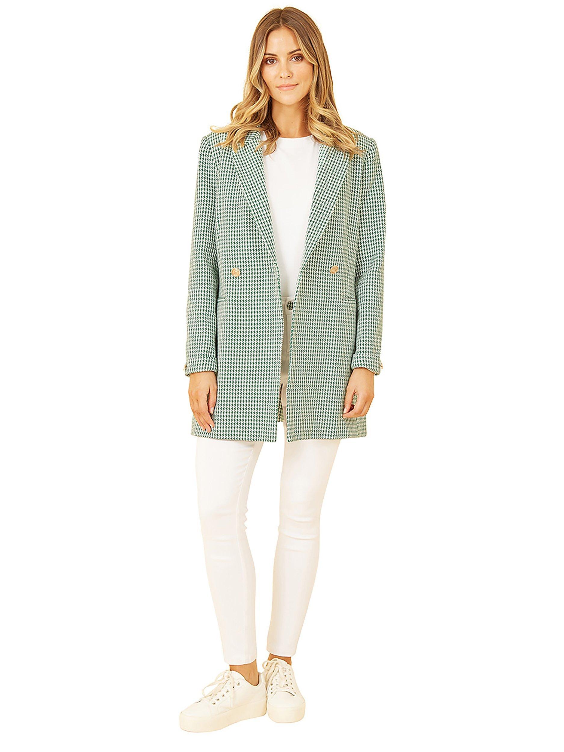 Product image 4 of 5, which shows Yumi Check Long Line Blazer, Green, 8