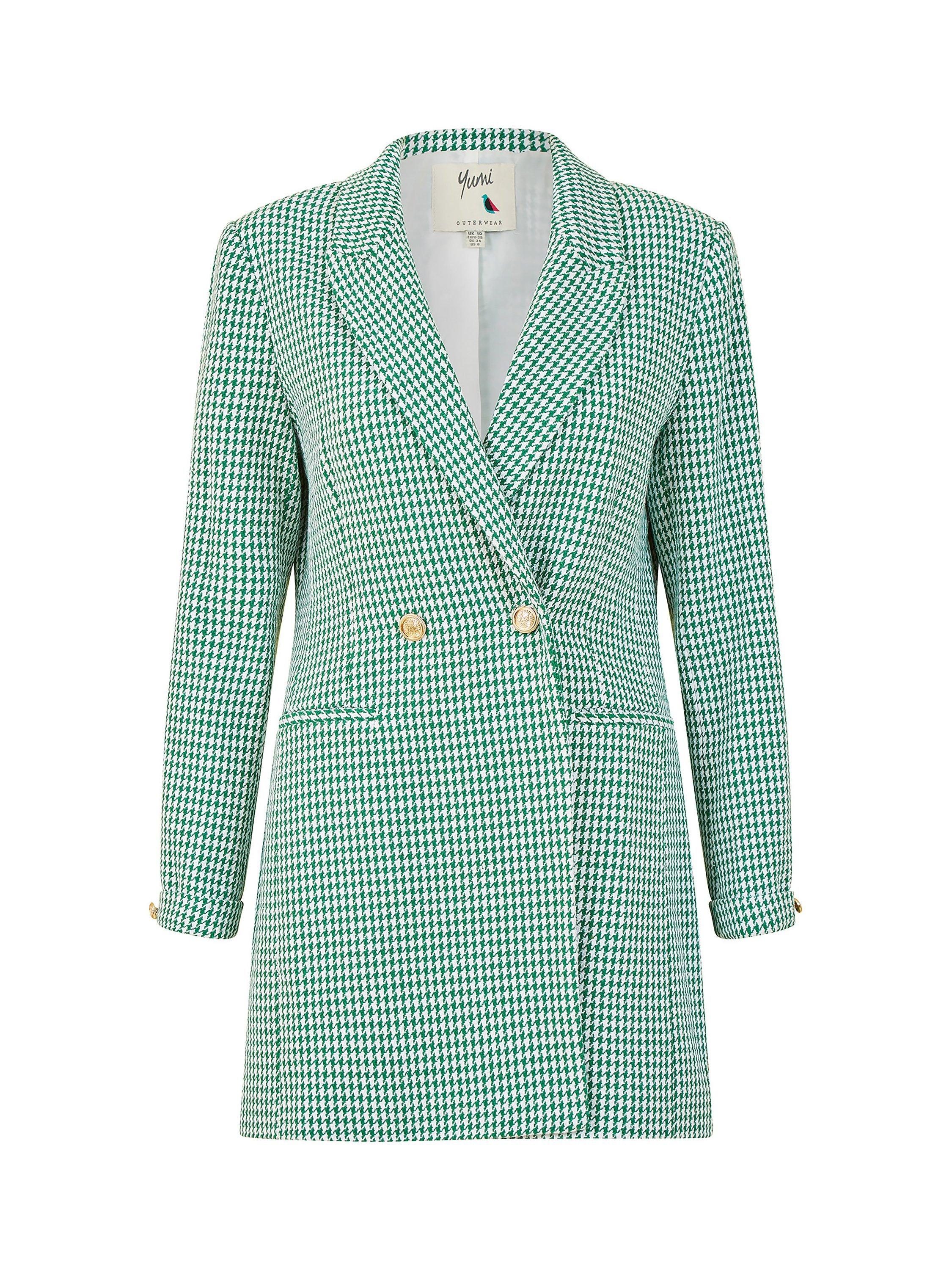 Product image 5 of 5, which shows Yumi Check Long Line Blazer, Green, 8