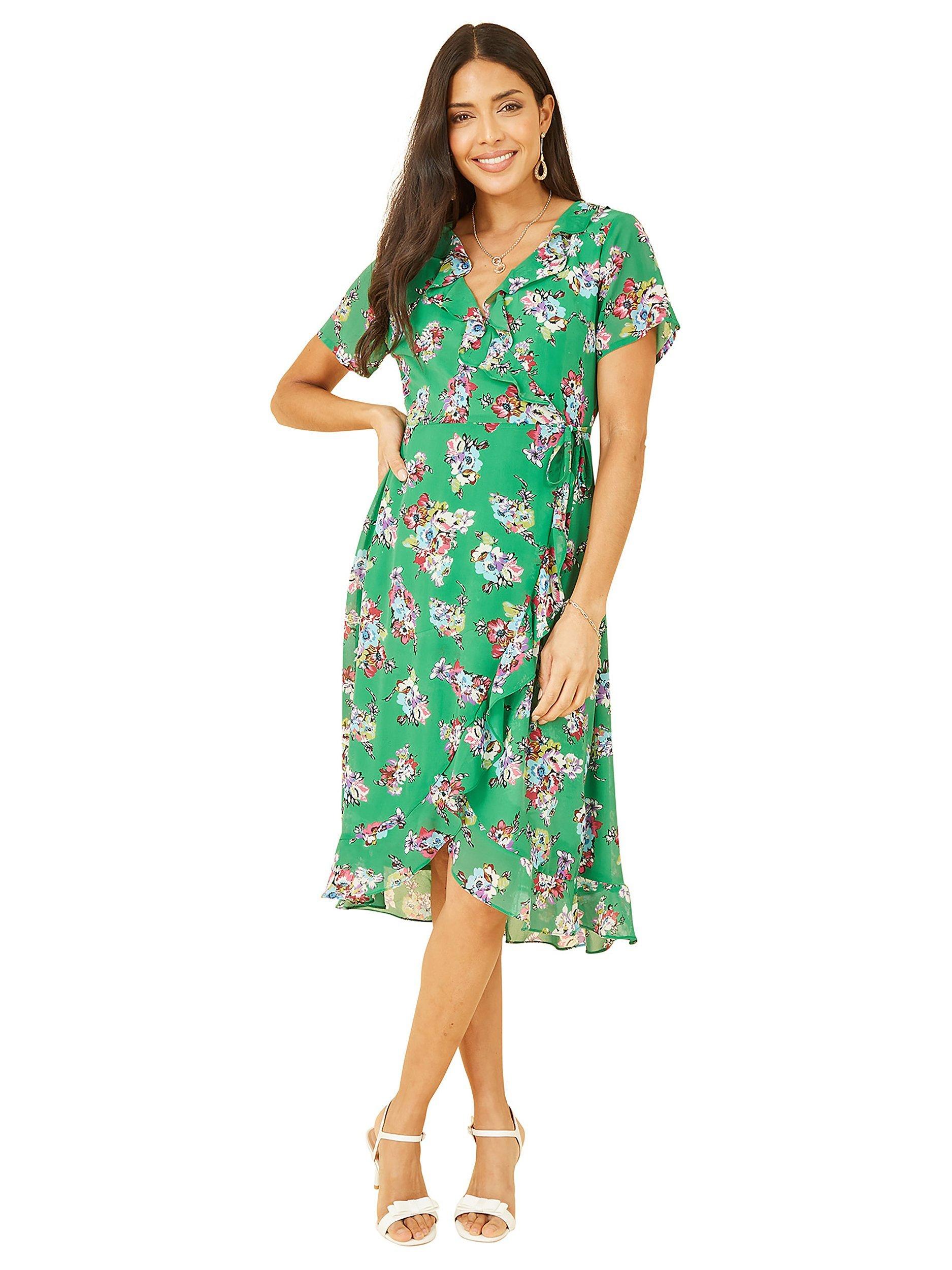 Product image 2 of 5, which shows Yumi Floral Print Wrap Dress, Green, 8