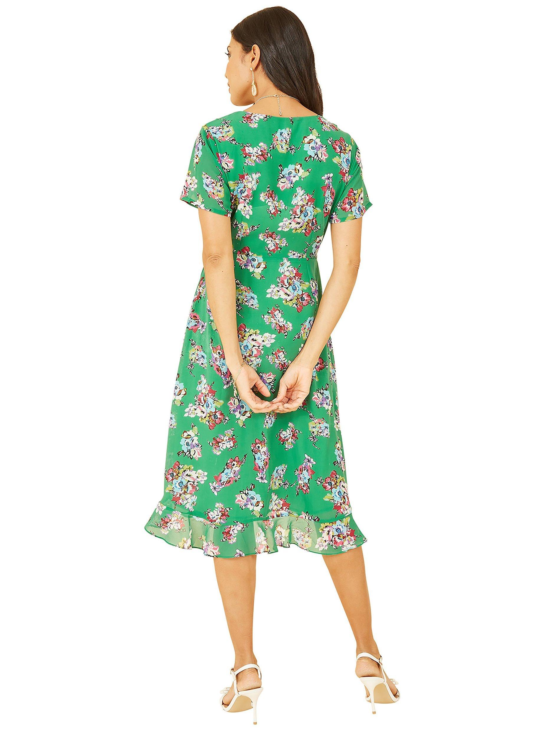 Product image 3 of 5, which shows Yumi Floral Print Wrap Dress, Green, 8
