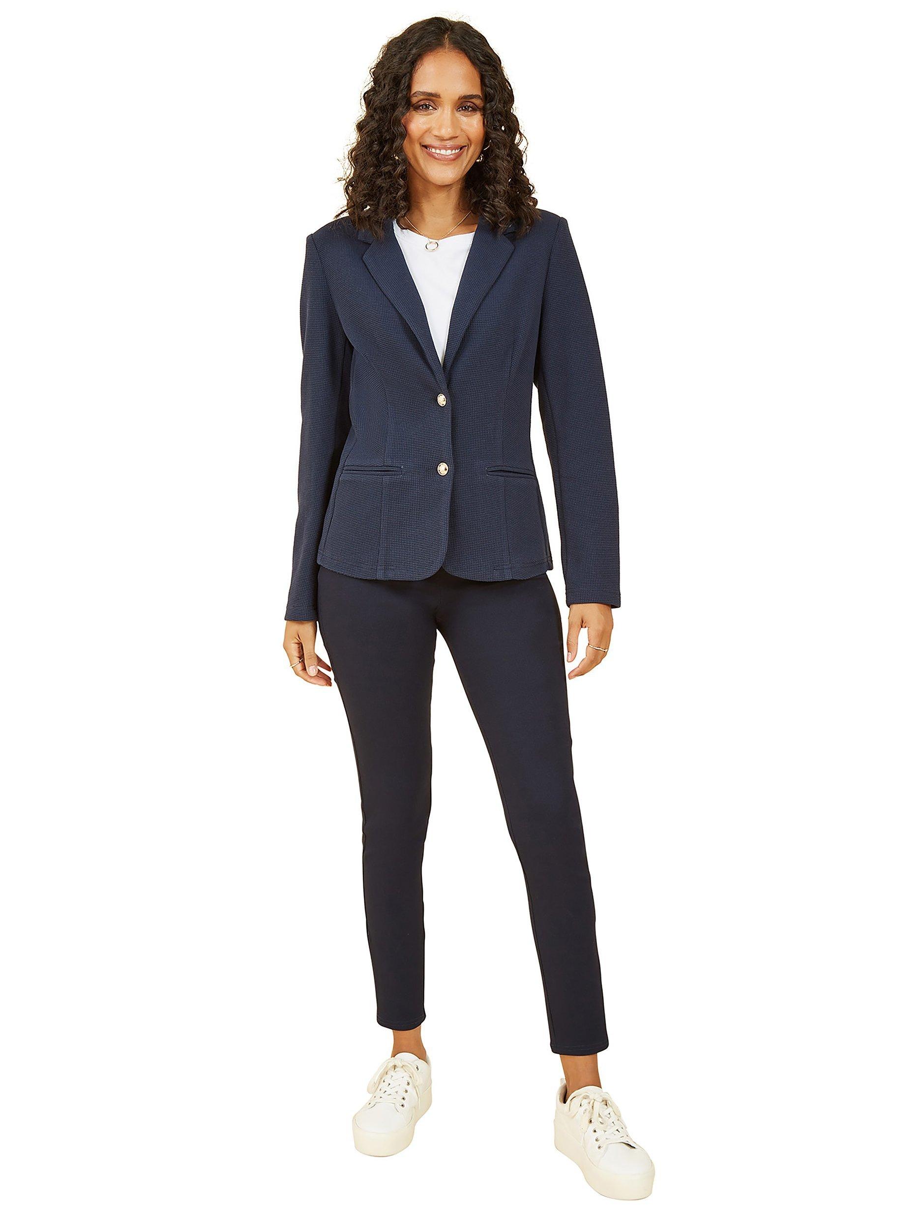Product image 3 of 4, which shows Yumi Waffle Button Blazer, Navy, 8