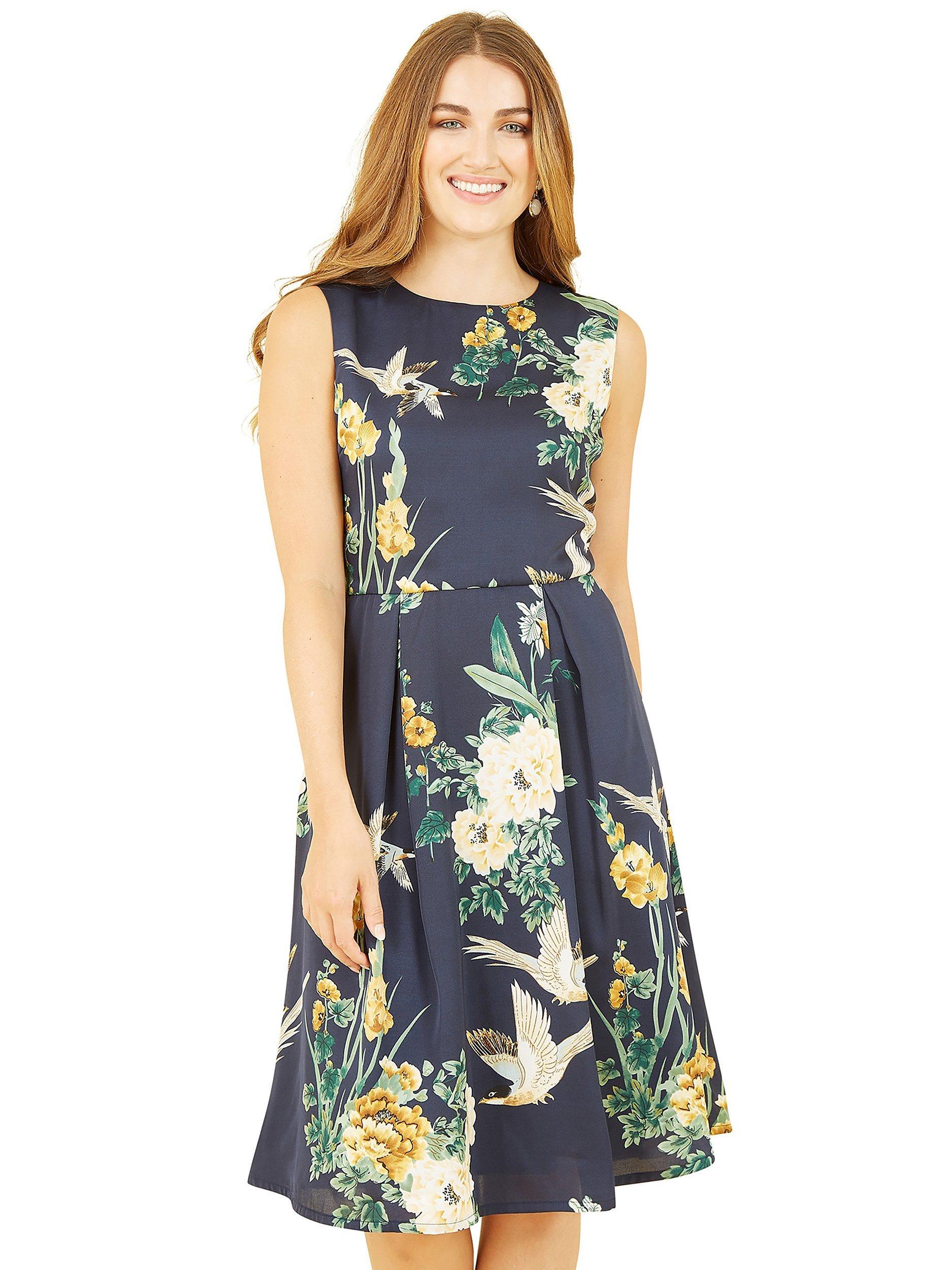 Product image 1 of 5, which shows Yumi Floral Print Skater Midi Dress, Navy, 8