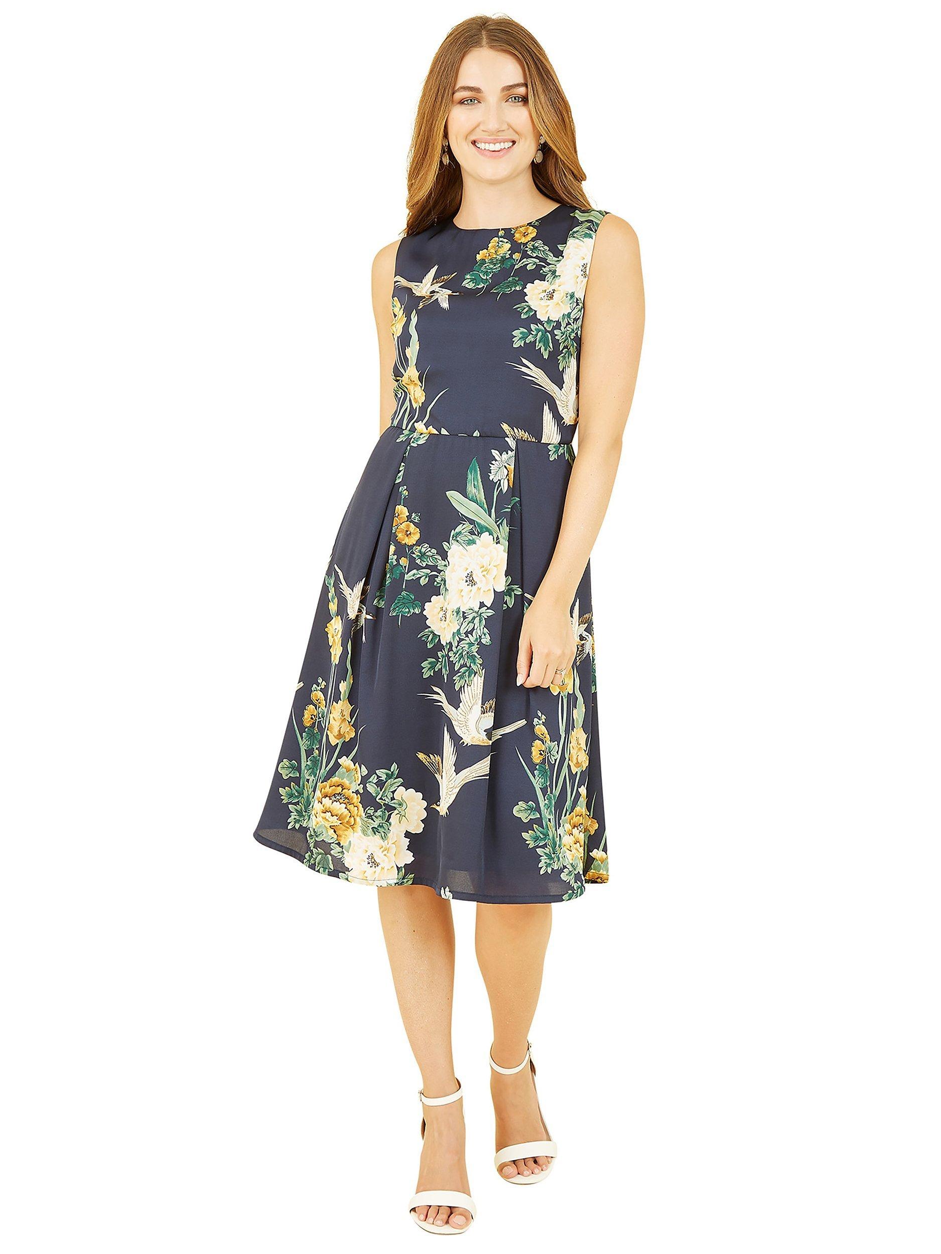 Product image 2 of 5, which shows Yumi Floral Print Skater Midi Dress, Navy, 8