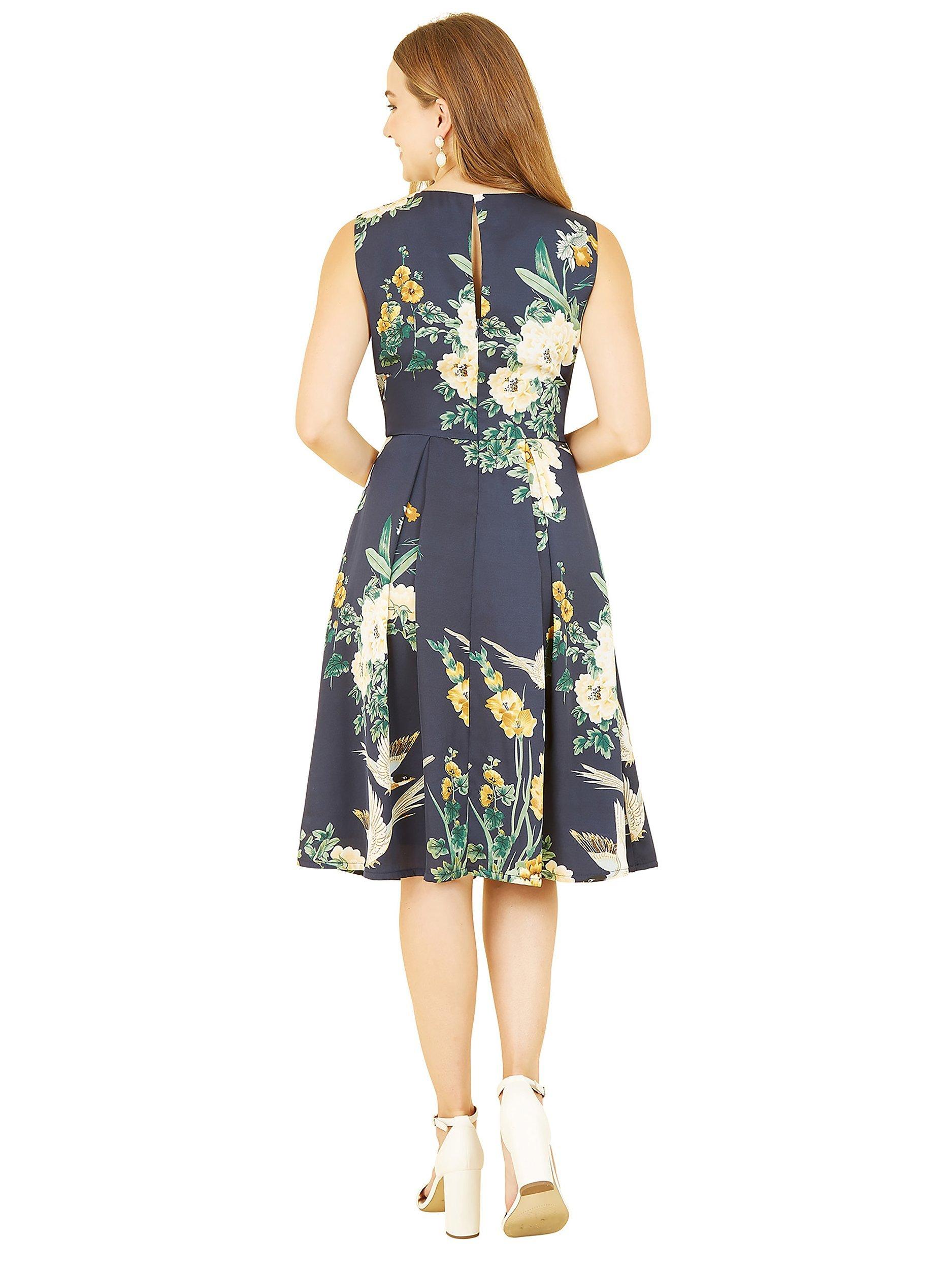 Product image 3 of 5, which shows Yumi Floral Print Skater Midi Dress, Navy, 8