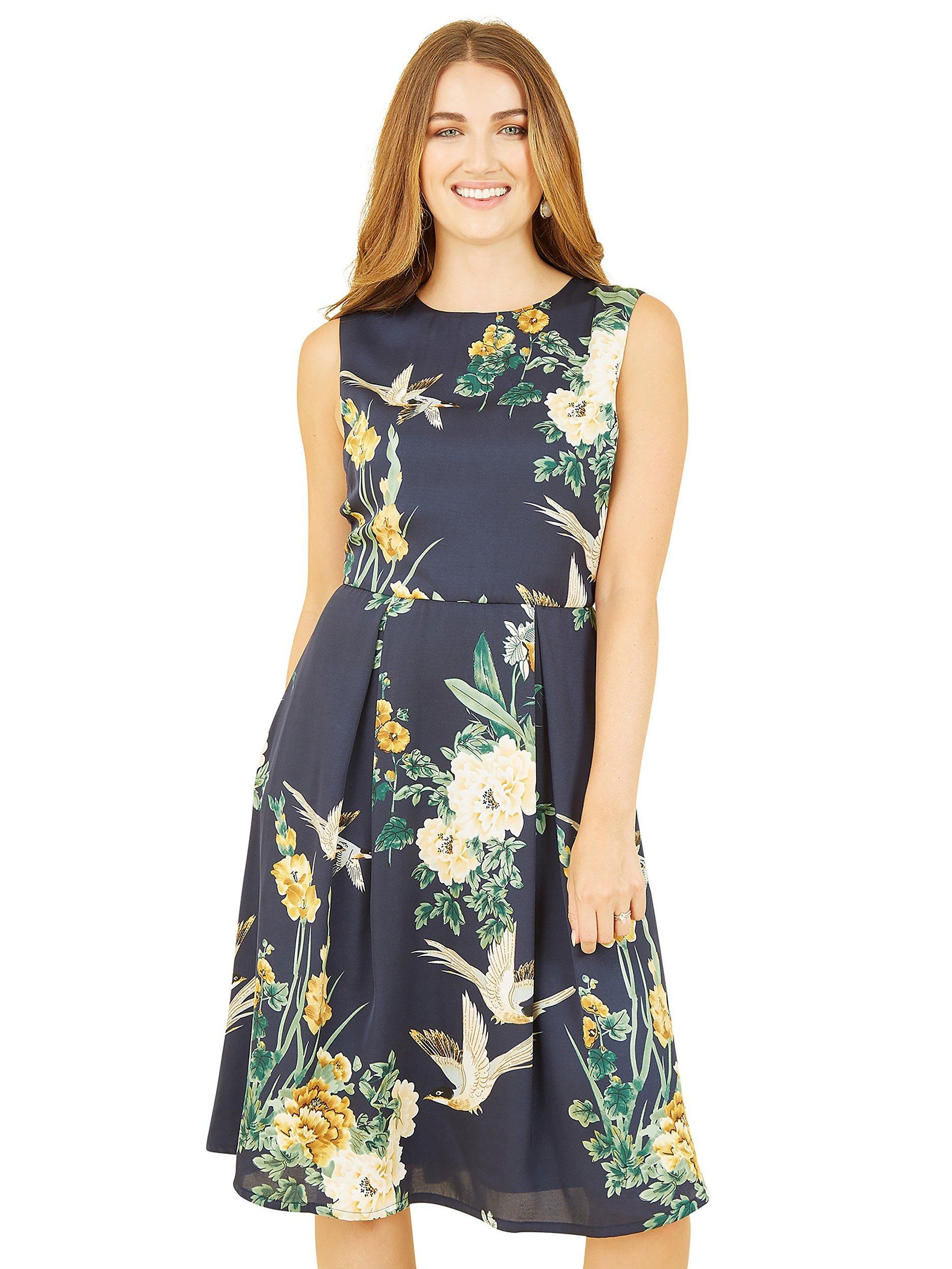 Product image 4 of 5, which shows Yumi Floral Print Skater Midi Dress, Navy, 8