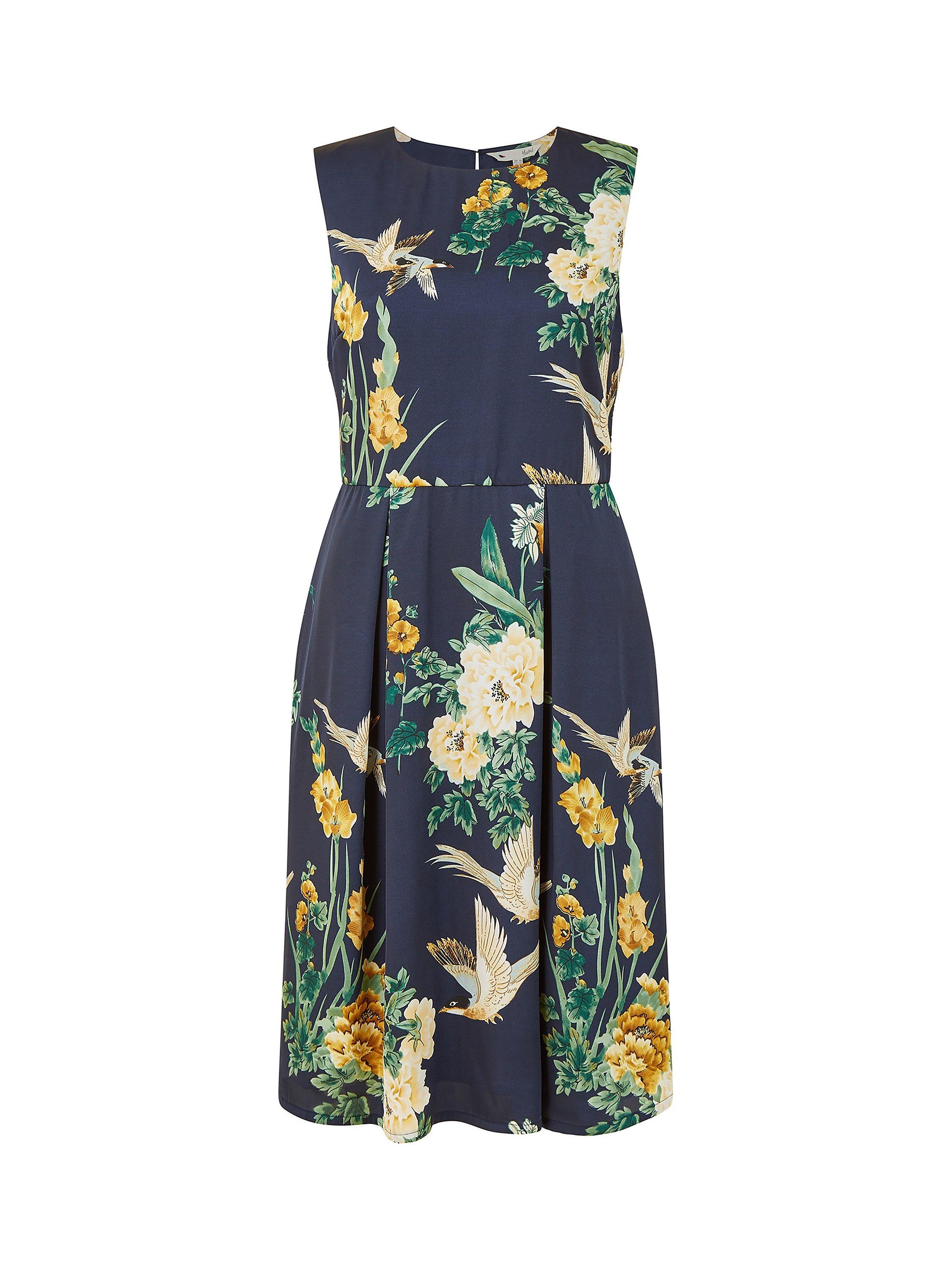 Product image 5 of 5, which shows Yumi Floral Print Skater Midi Dress, Navy, 8