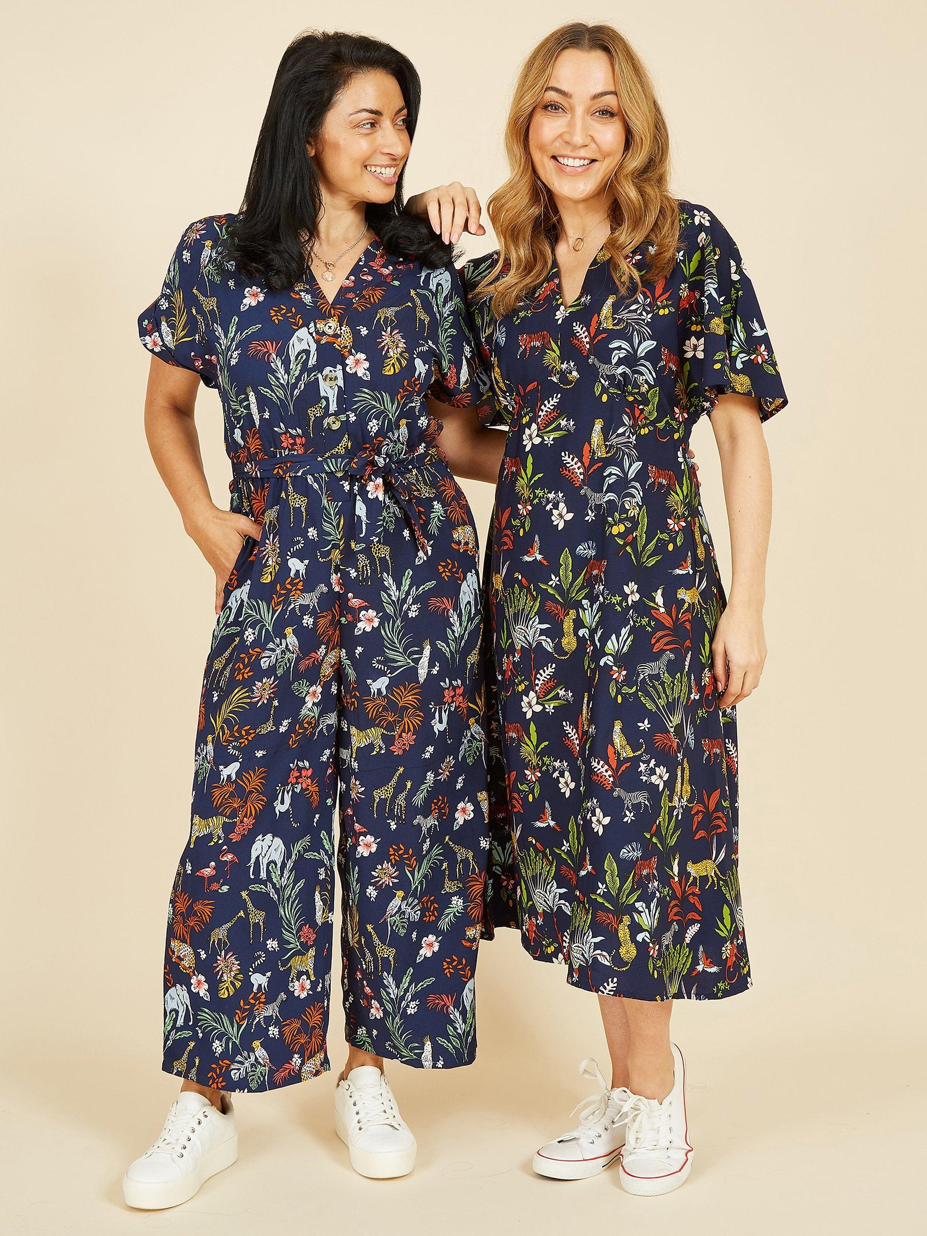 Product image 2 of 4, which shows Yumi Animal Print Midi Dress, Navy, 10