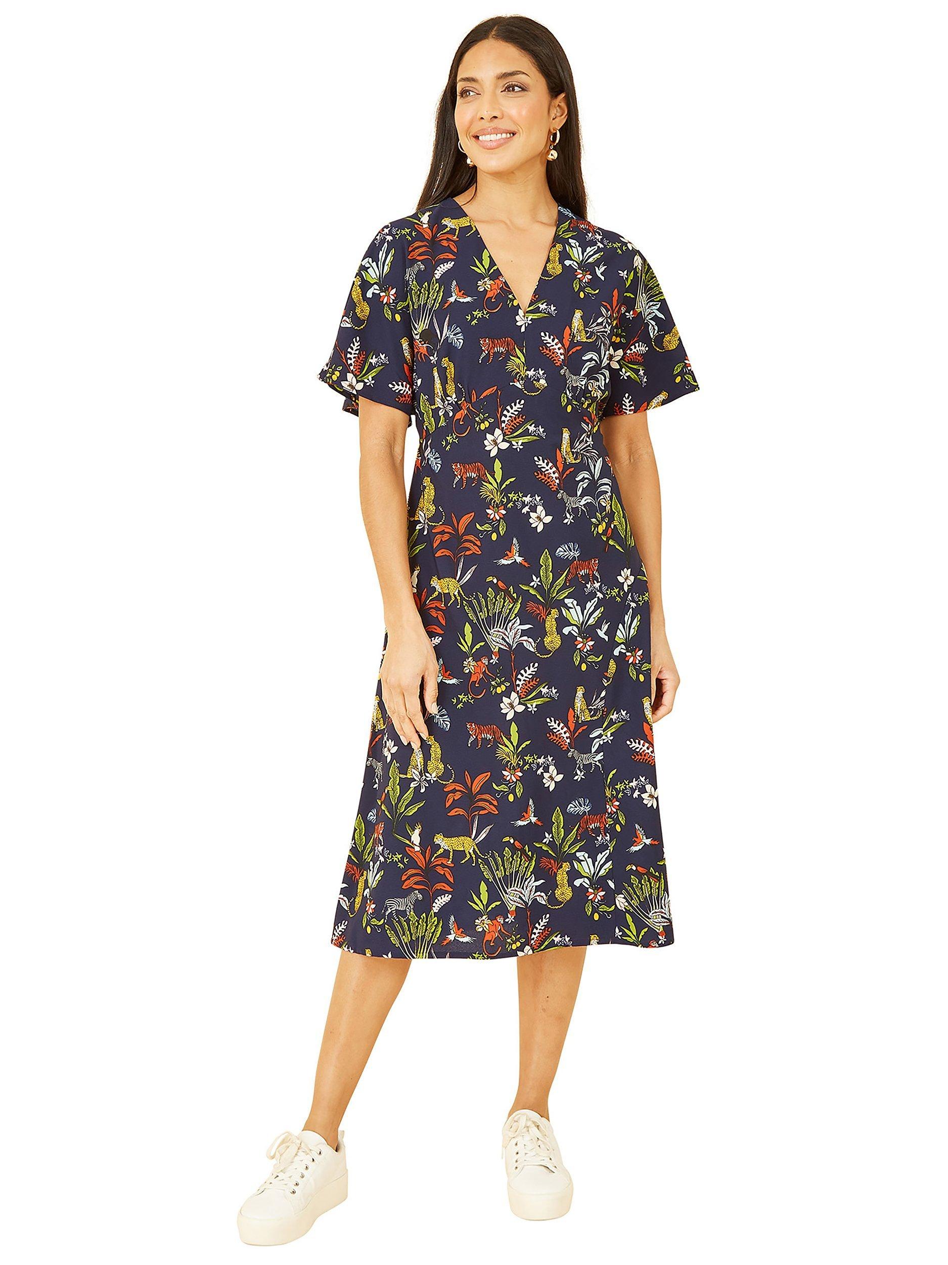 Product image 3 of 4, which shows Yumi Animal Print Midi Dress, Navy, 10