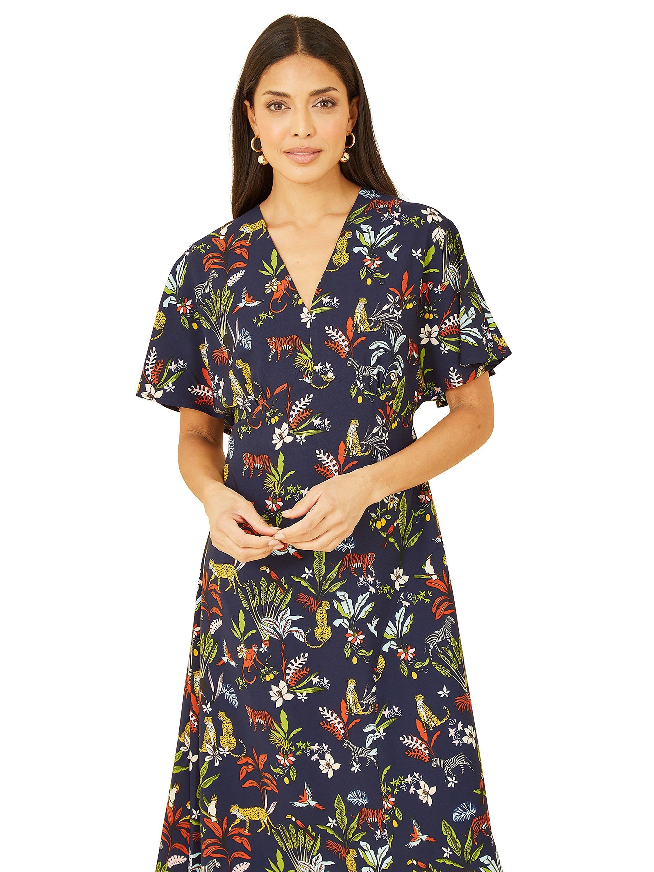 Product image 4 of 4, which shows Yumi Animal Print Midi Dress, Navy, 10