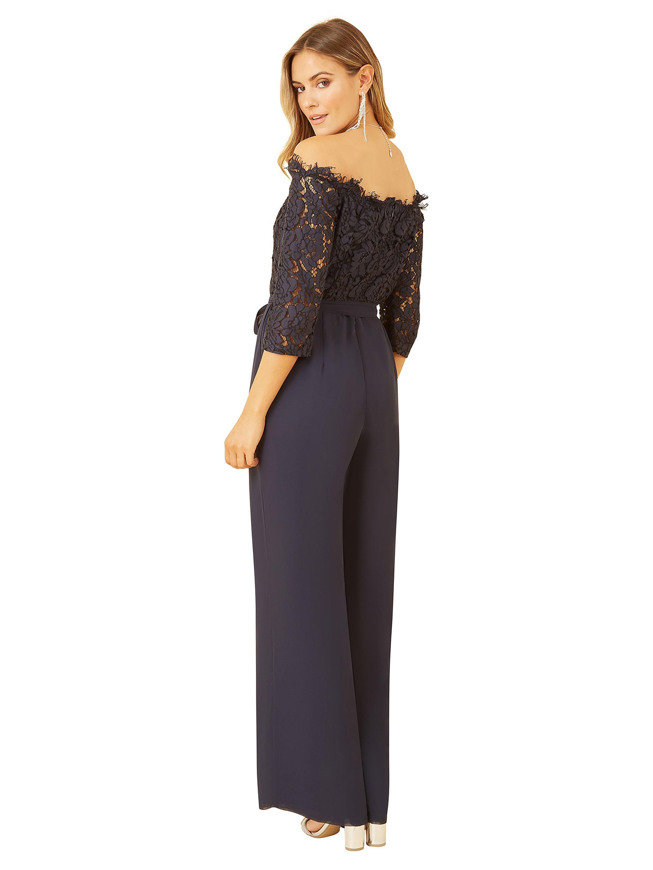 Product image 4 of 4, which shows Yumi Lace Bardot Jumpsuit, Navy, 12