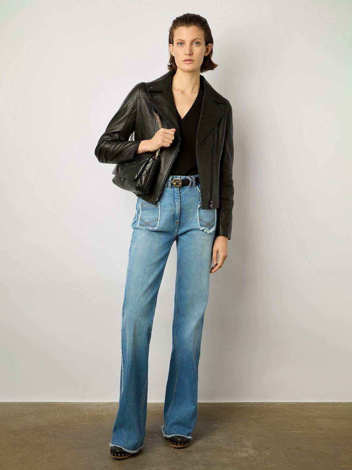 Product image 1 of 6, which shows Gerard Darel Nadege Leather Biker Jacket, Black, 6