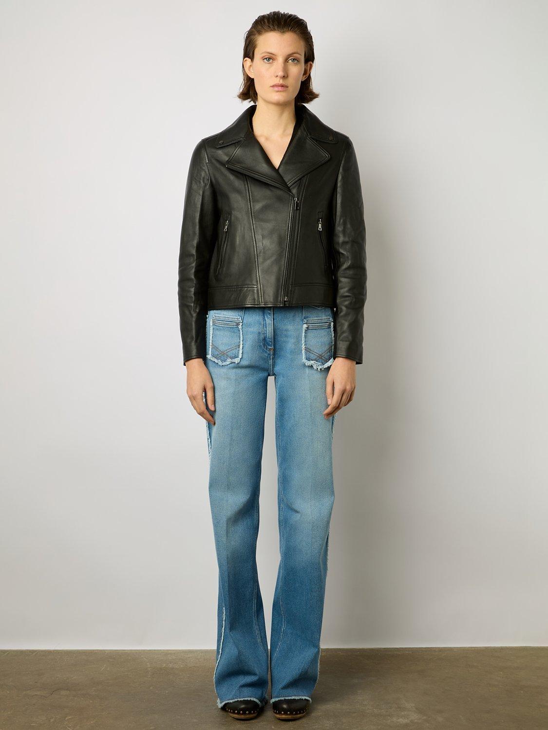 Product image 2 of 6, which shows Gerard Darel Nadege Leather Biker Jacket, Black, 6