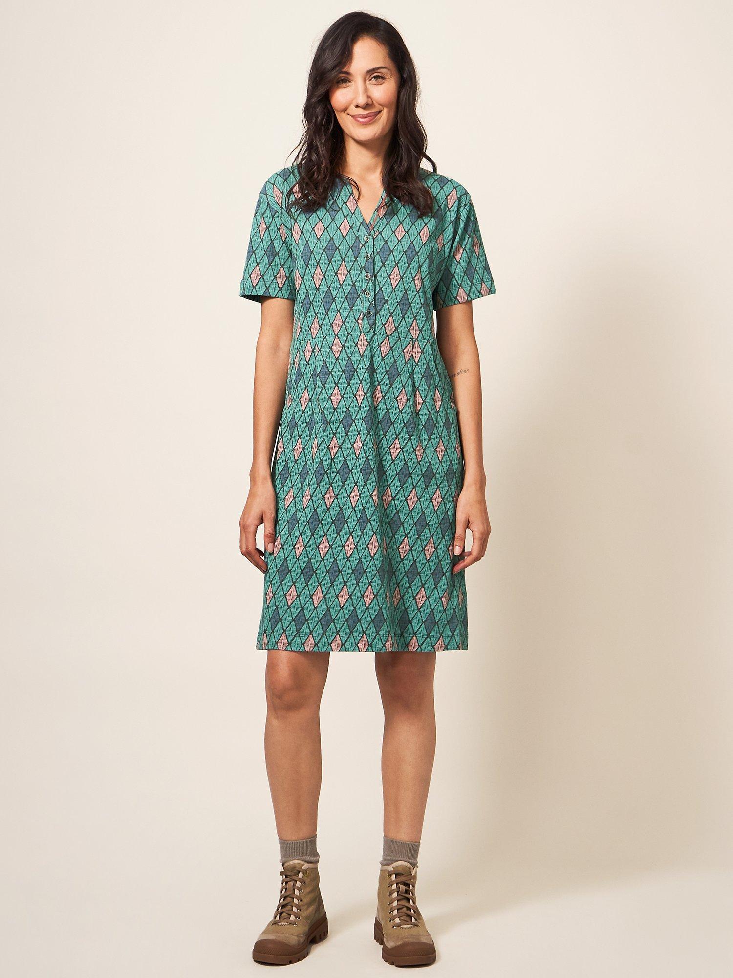 White Stuff Tammy Cotton Jersey Dress, Teal Mlt