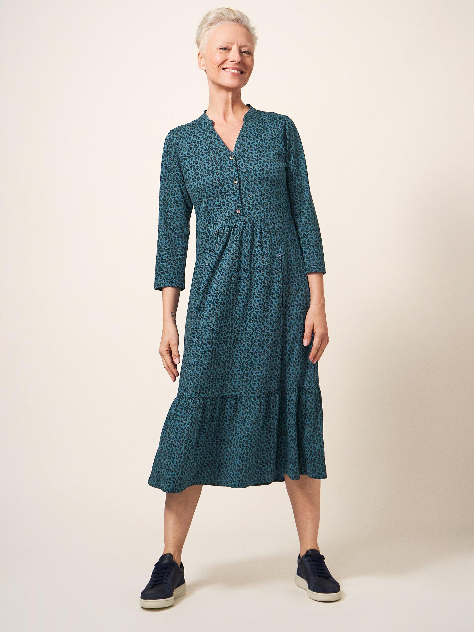 White Stuff Naya Jersey Midi Dress, Teal/Black