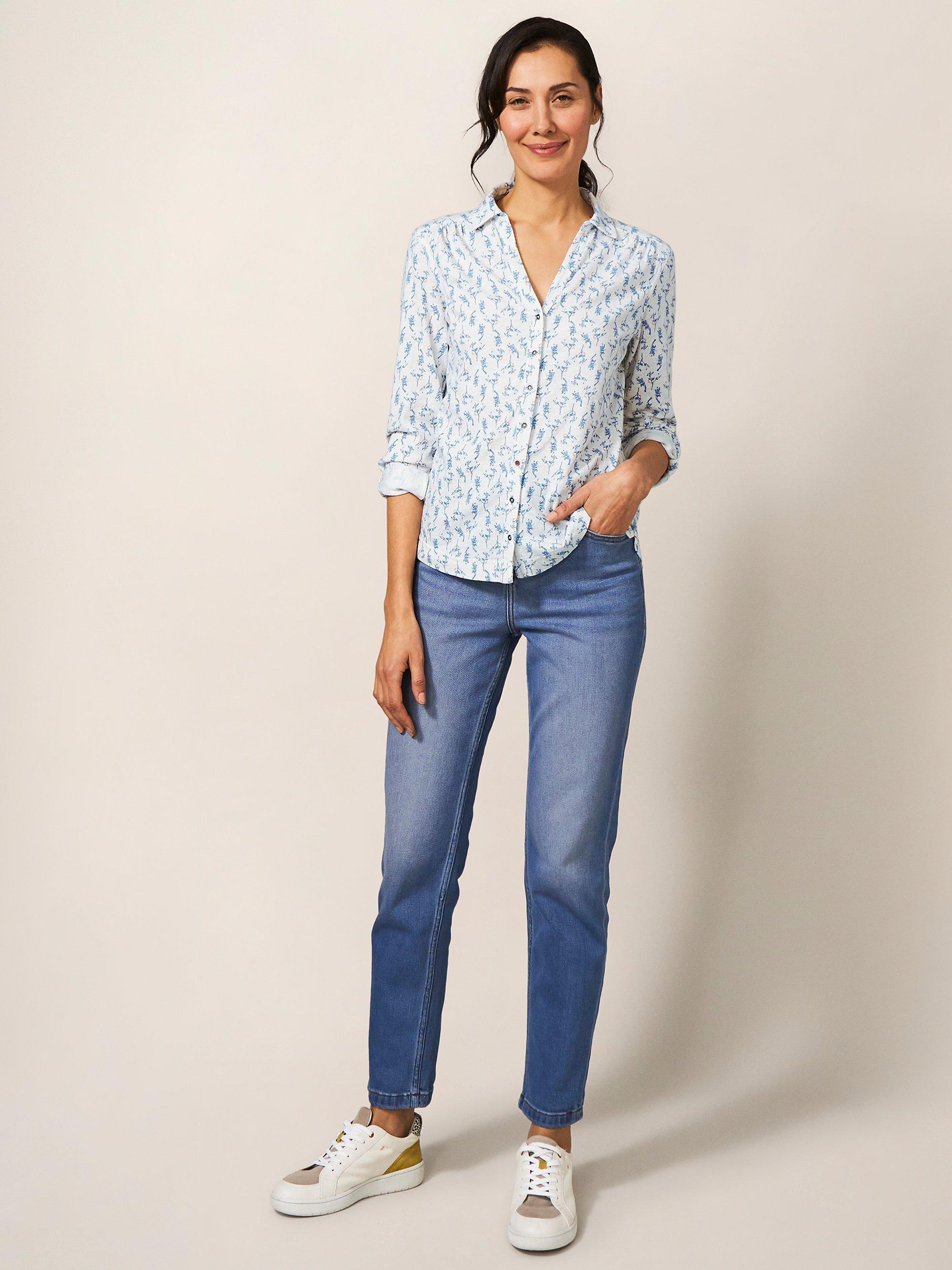 White Stuff Floral Print Jersey Shirt, White/Multi