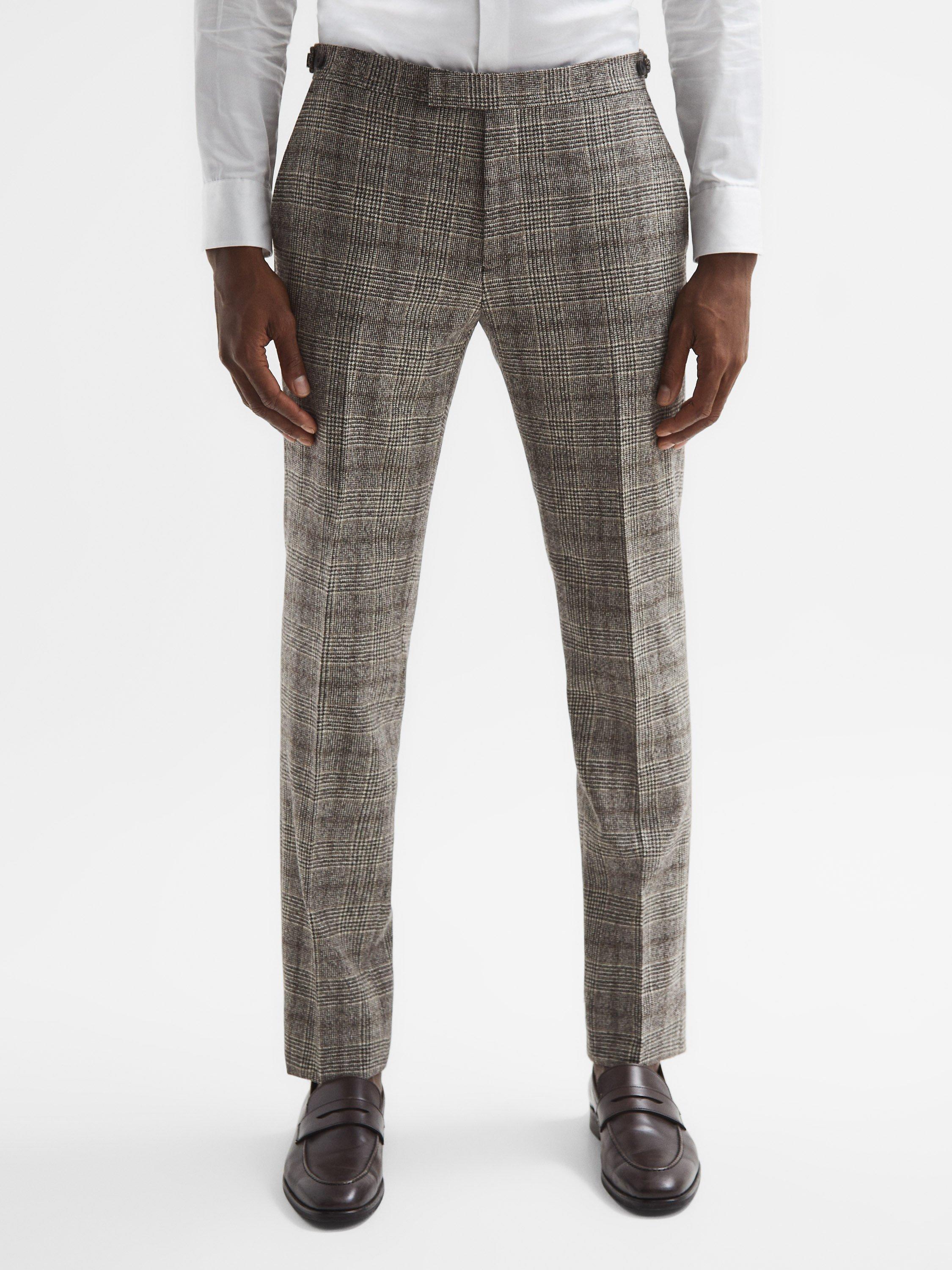 Reiss Alfredo Slim Fit Wool Check Suit Trousers, Brown