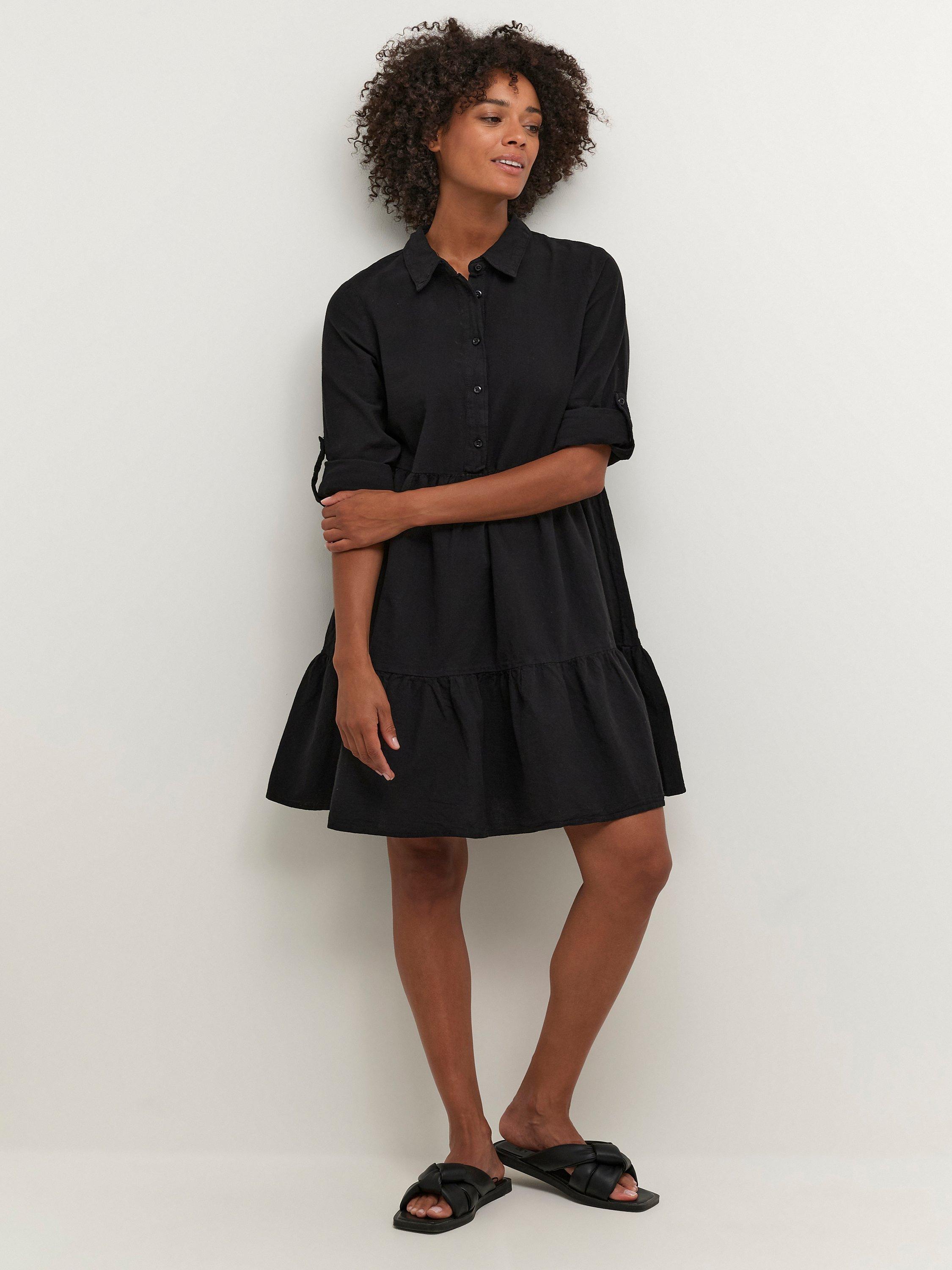 Product image 1 of 4, which shows KAFFE Naya Cotton Shirt Dress, Black, 8