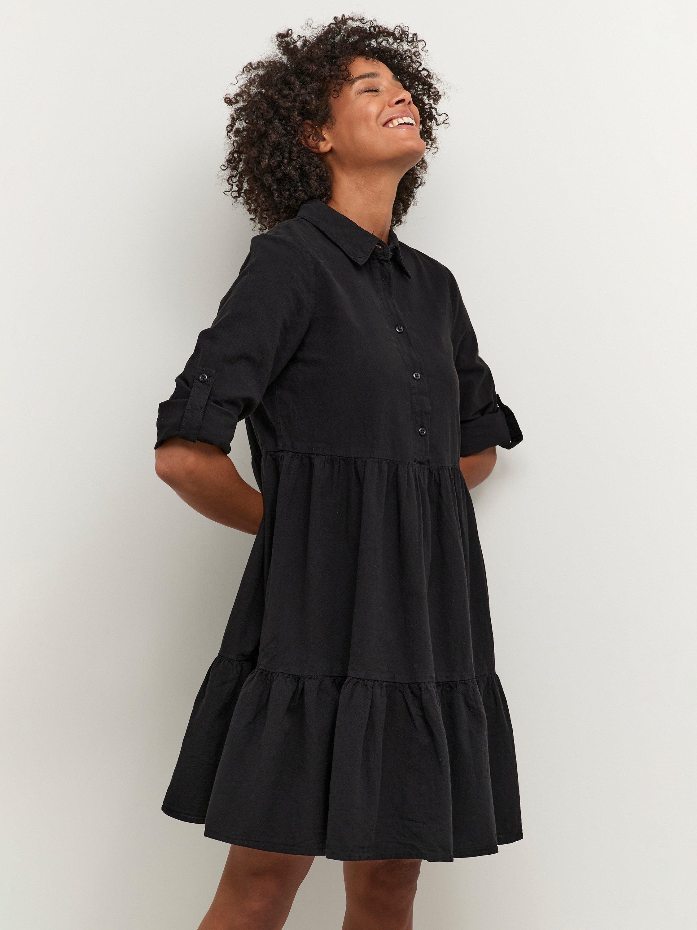 Product image 2 of 4, which shows KAFFE Naya Cotton Shirt Dress, Black, 8