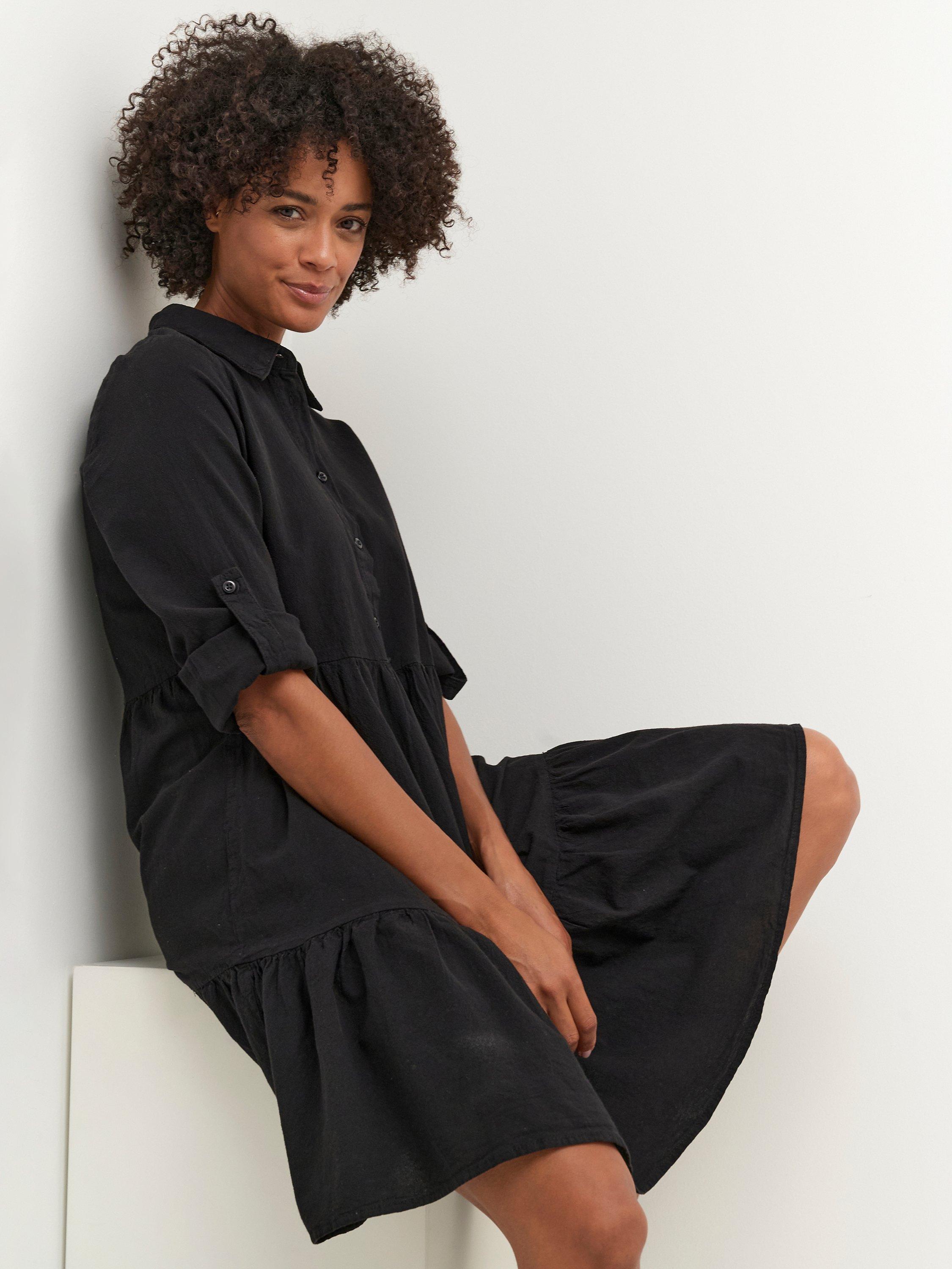 Product image 4 of 4, which shows KAFFE Naya Cotton Shirt Dress, Black, 8