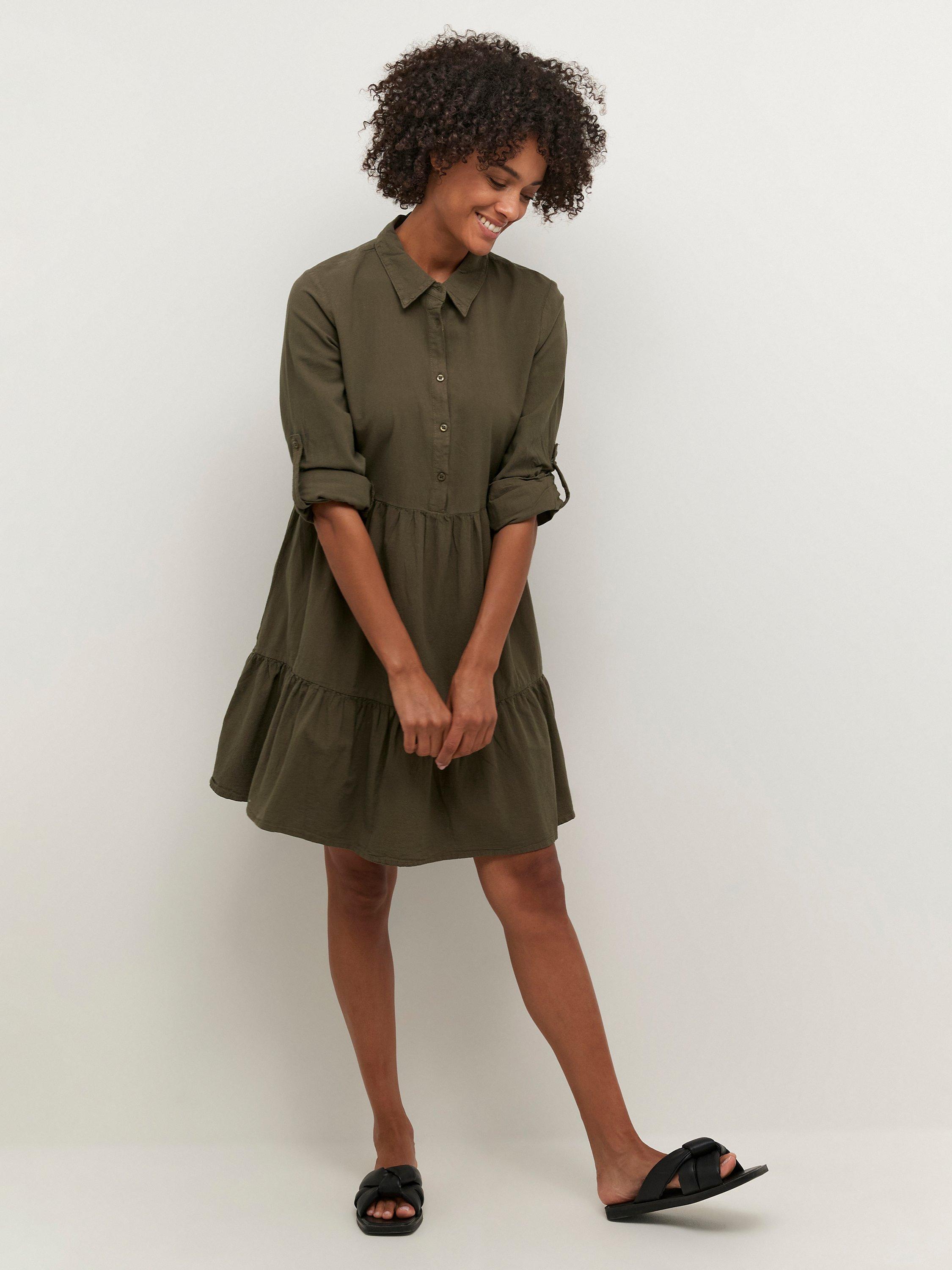Product image 1 of 5, which shows KAFFE Naya Cotton Shirt Dress, Grape Leaf, 8