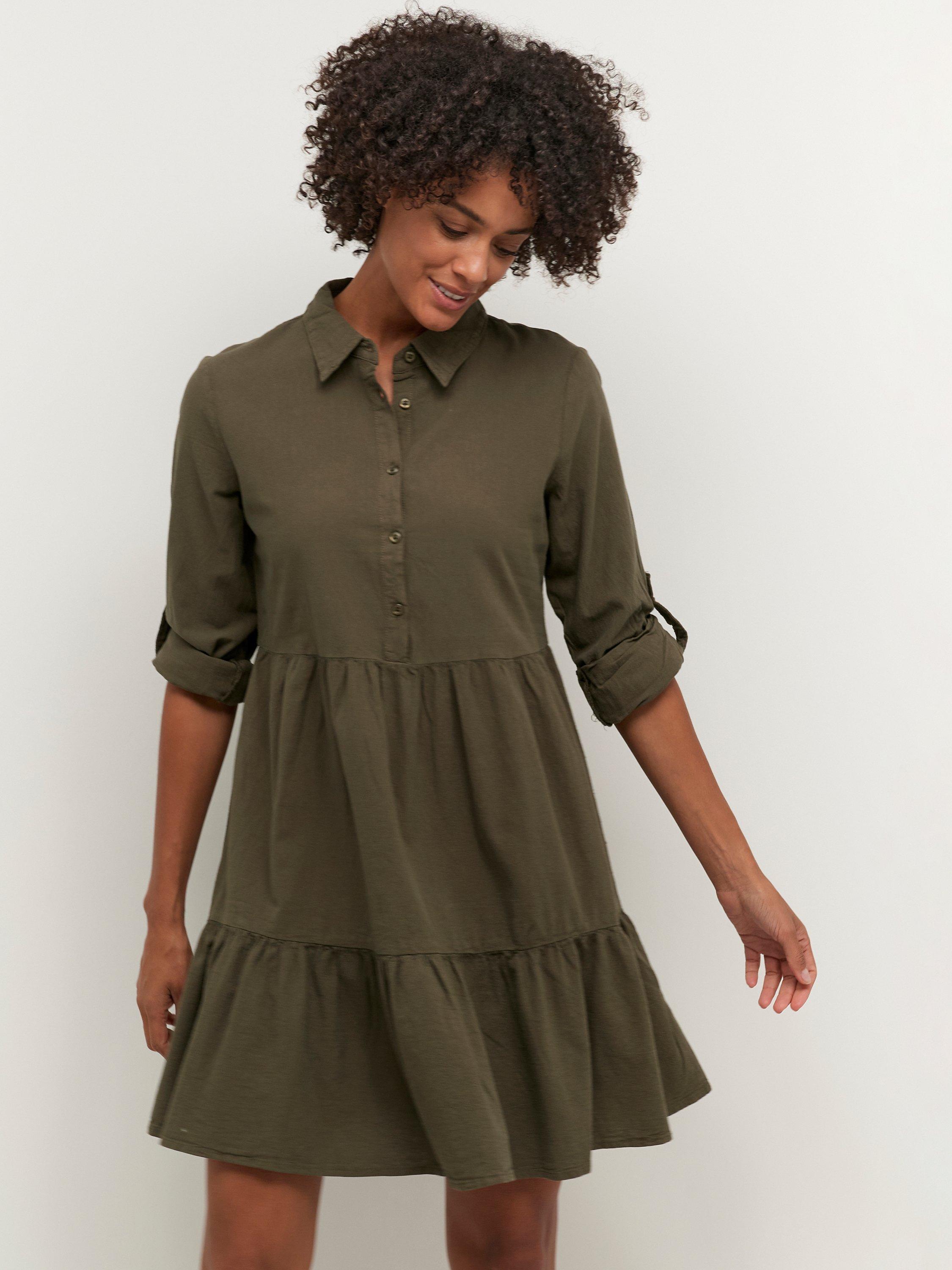 Product image 2 of 5, which shows KAFFE Naya Cotton Shirt Dress, Grape Leaf, 8