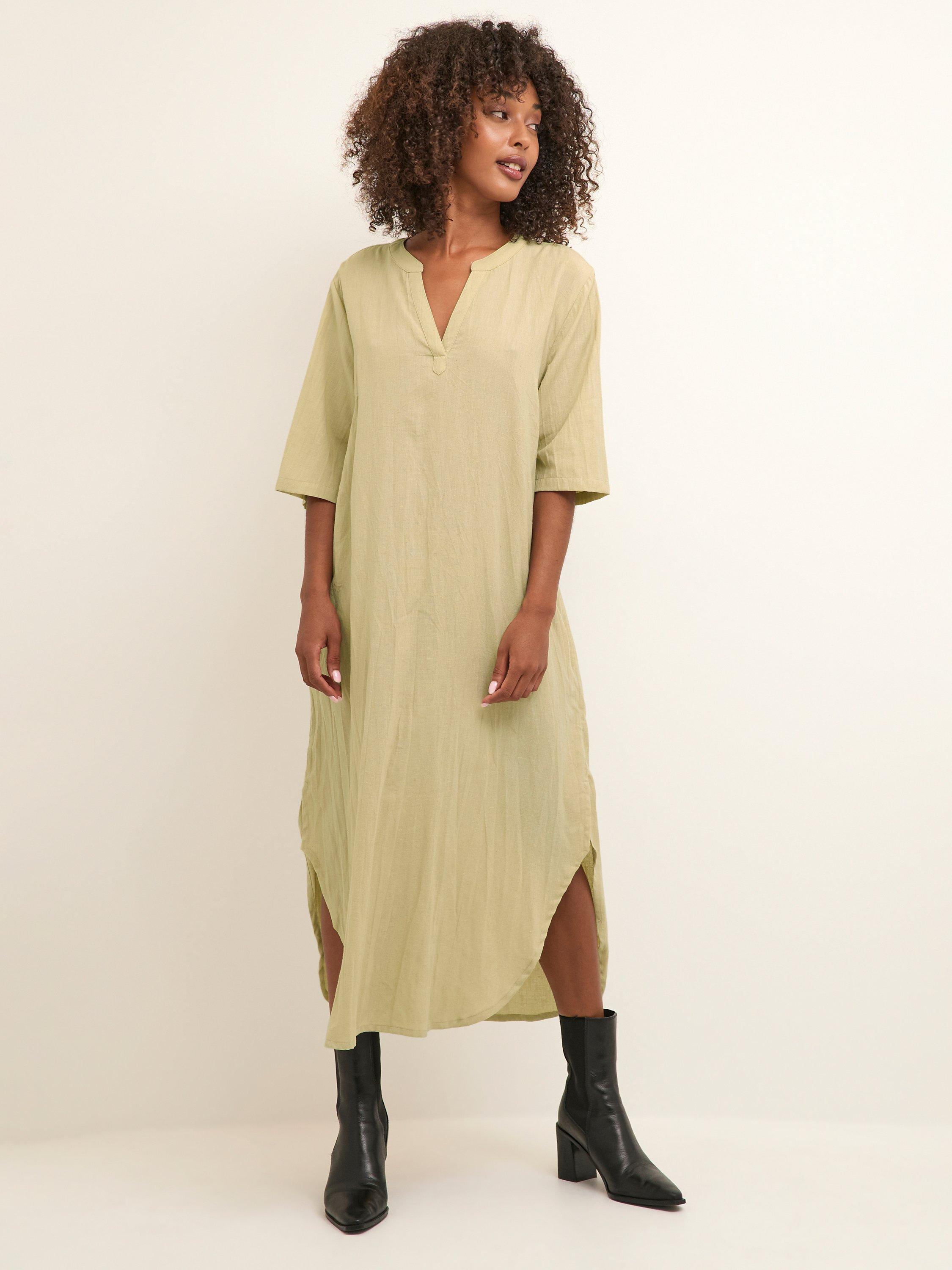 KAFFE Majse Cotton Linen Blend Kaftan Dress, Feather Grey, 14