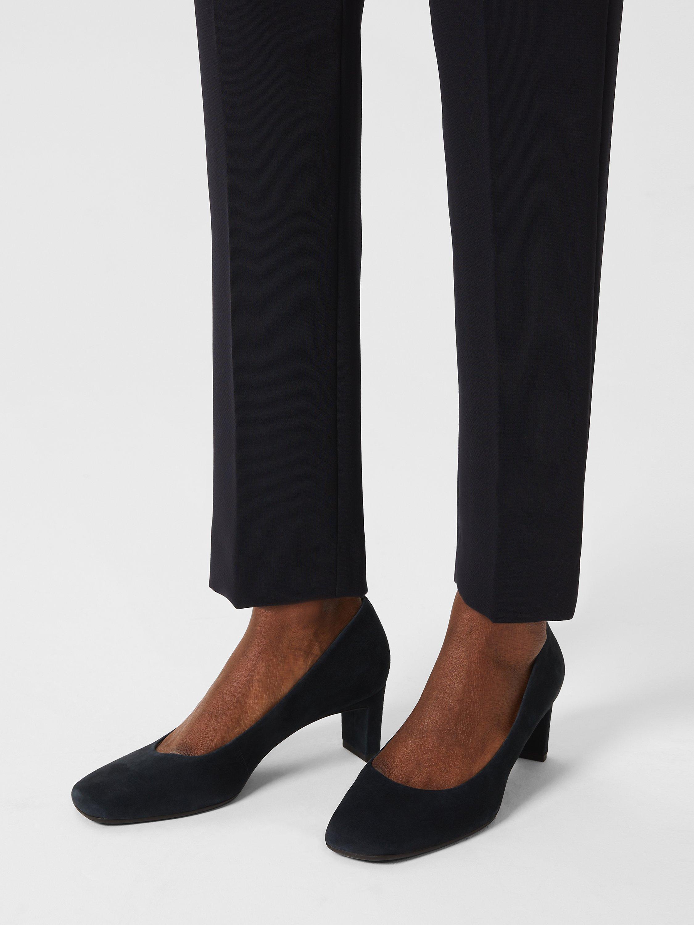 Product image 2 of 5, which shows Hobbs Myra Block Heel Court Shoes, Navy Suede, 3
