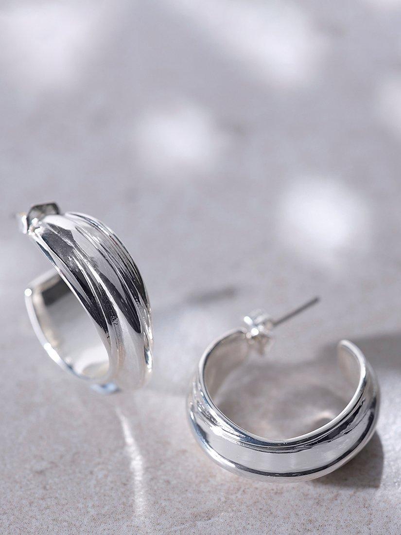 Mint Velvet Curved Hoop Earrings, Silver