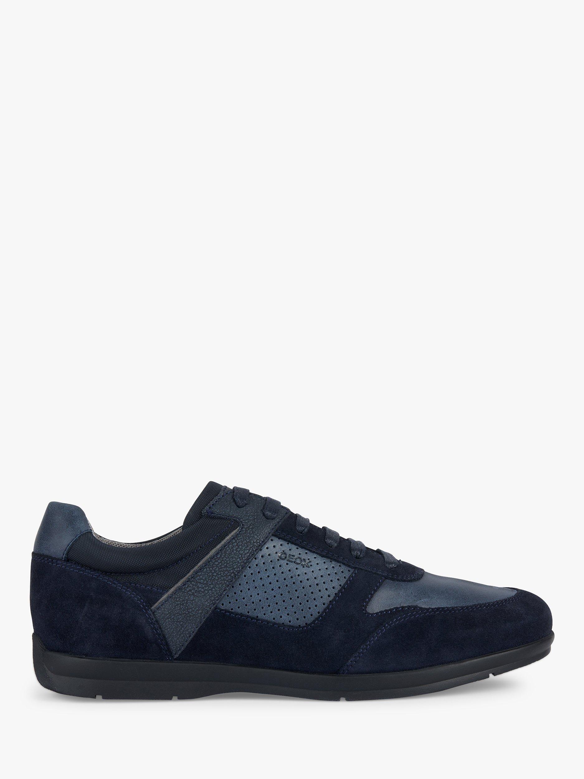 Geox Adrien Wide Fit Leather Lace Up Trainers, Navy                