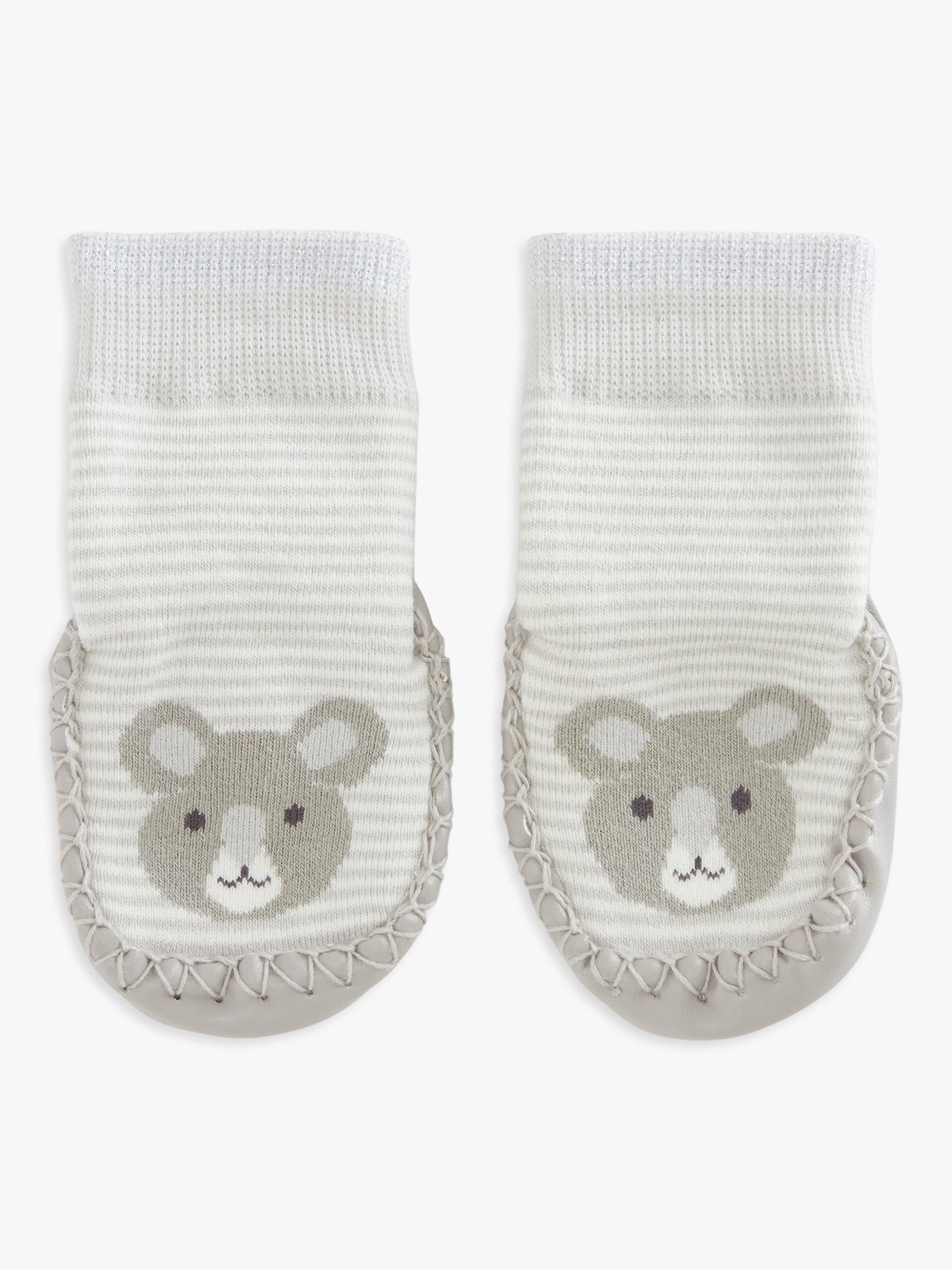 John Lewis Baby Koala Organic Cotton Blend Moccasin Slipper Socks, Grey