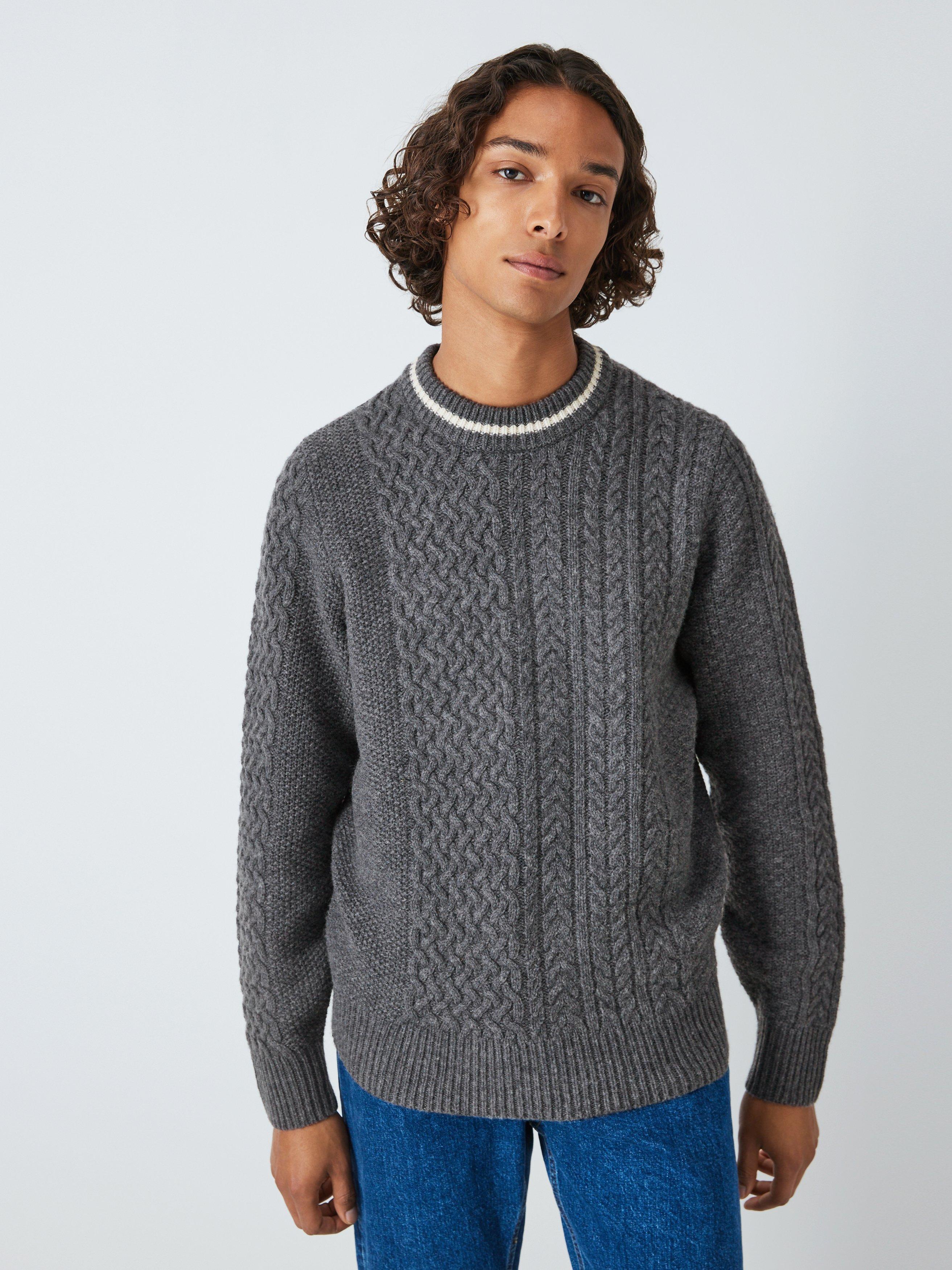 John Lewis Lambswool Cable Knit Jumper, Charcoal