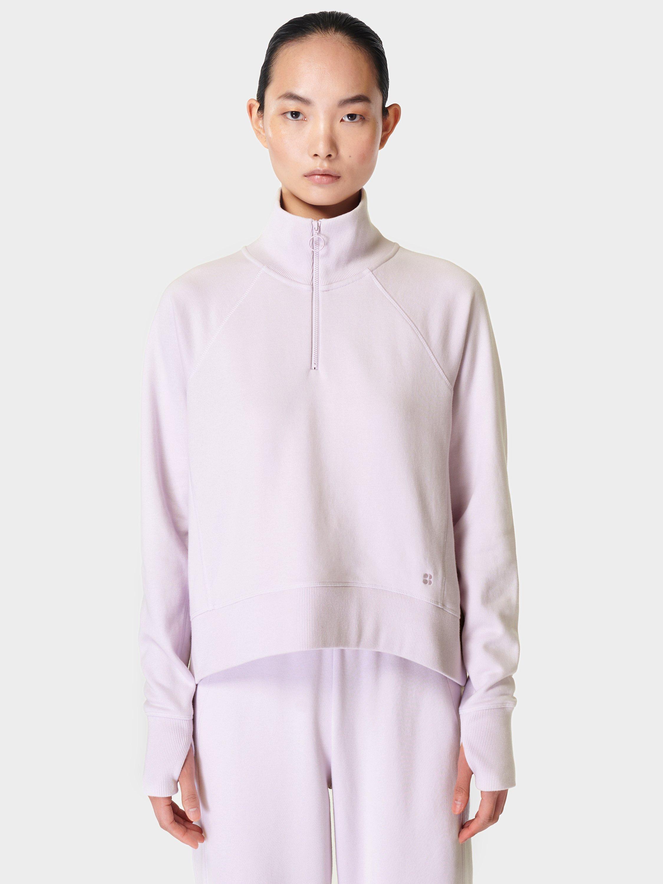 Sweaty Betty Revive Rib Half Zip Sweatshirt, Mistflower Purple