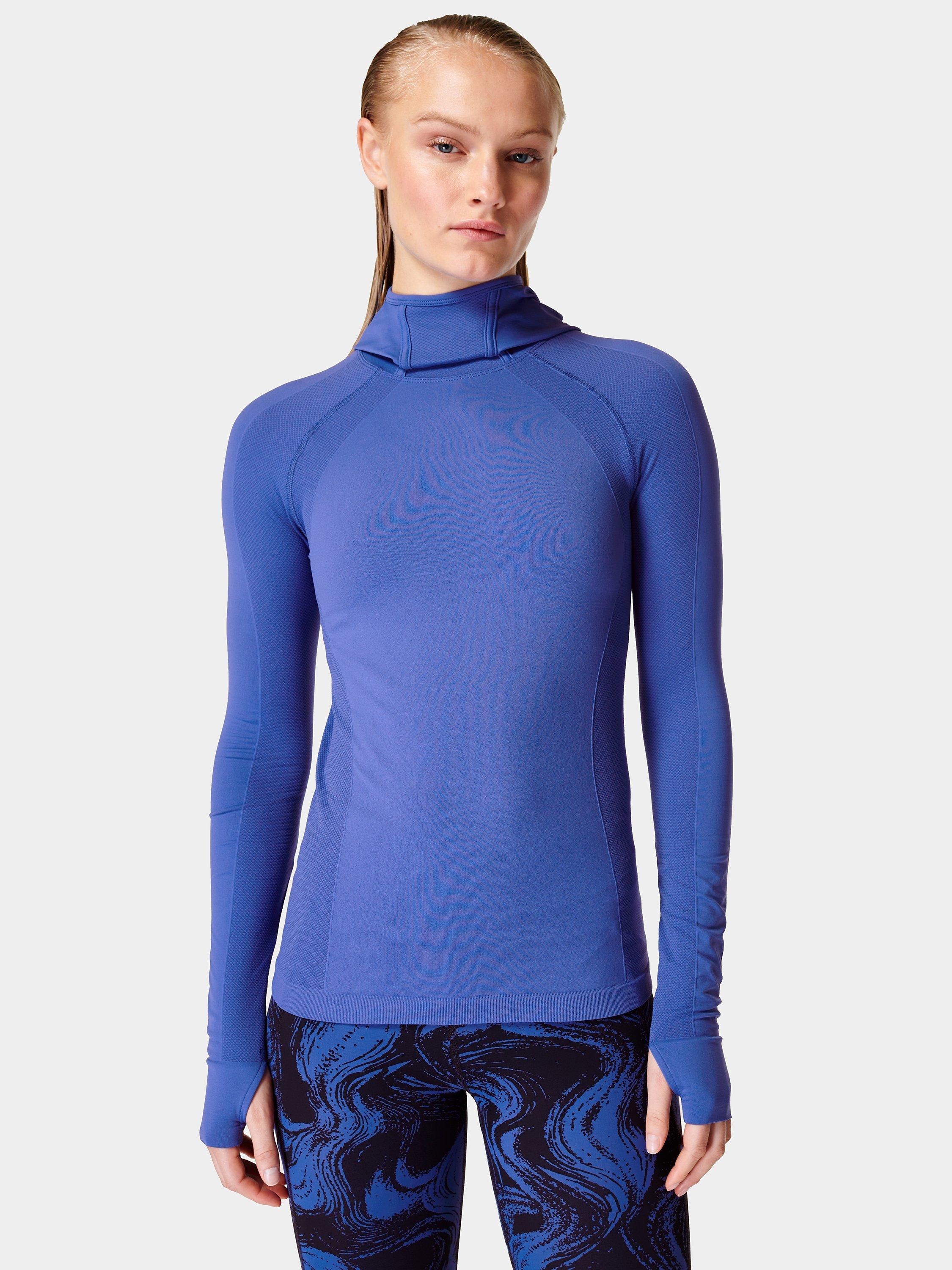 Sweaty Betty Athlete Hooded Long Sleeve Top, Hour Blue