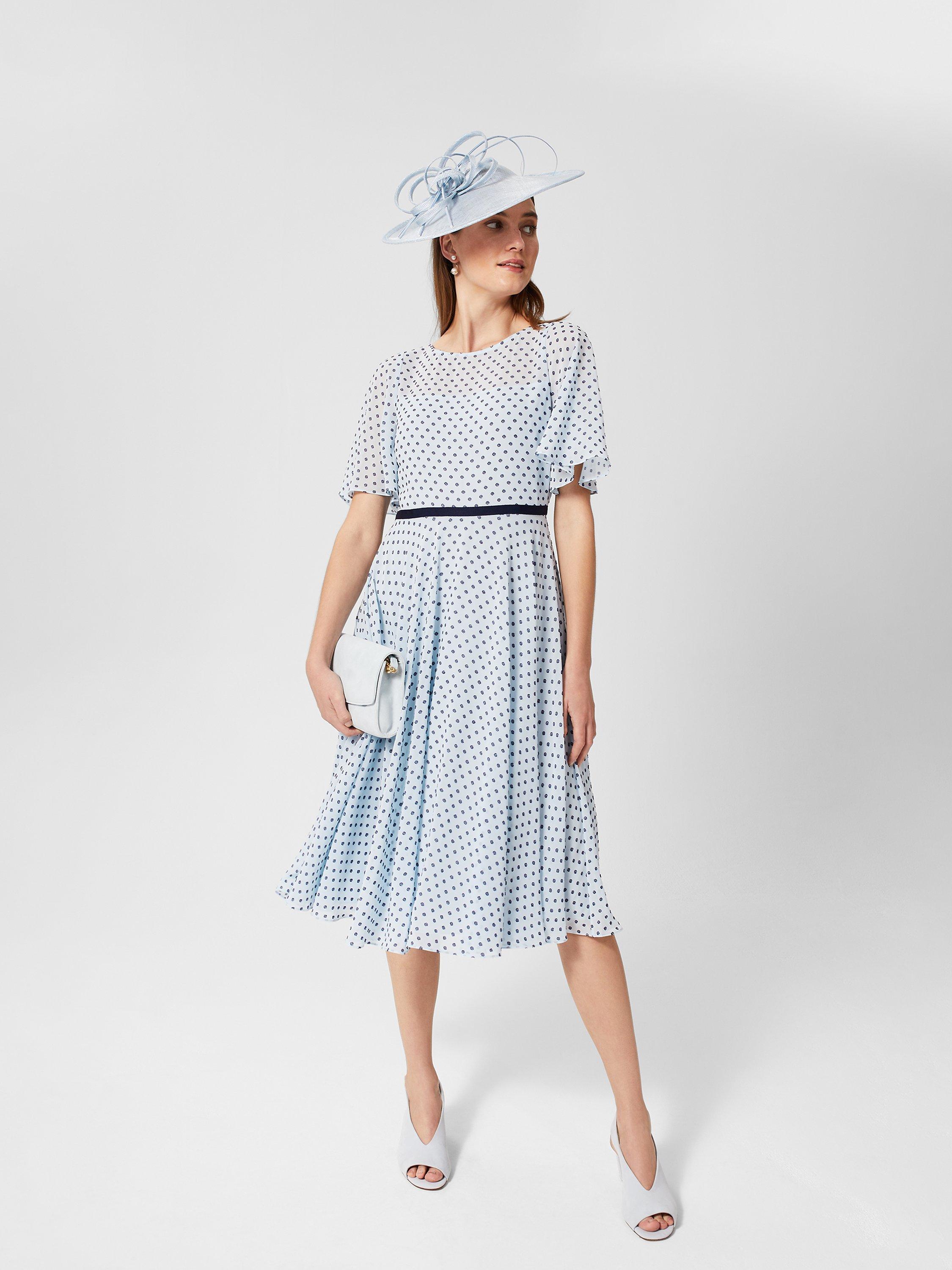 Product image 1 of 11, which shows Hobbs Petite Eleanor Dress, Blue/White, 22