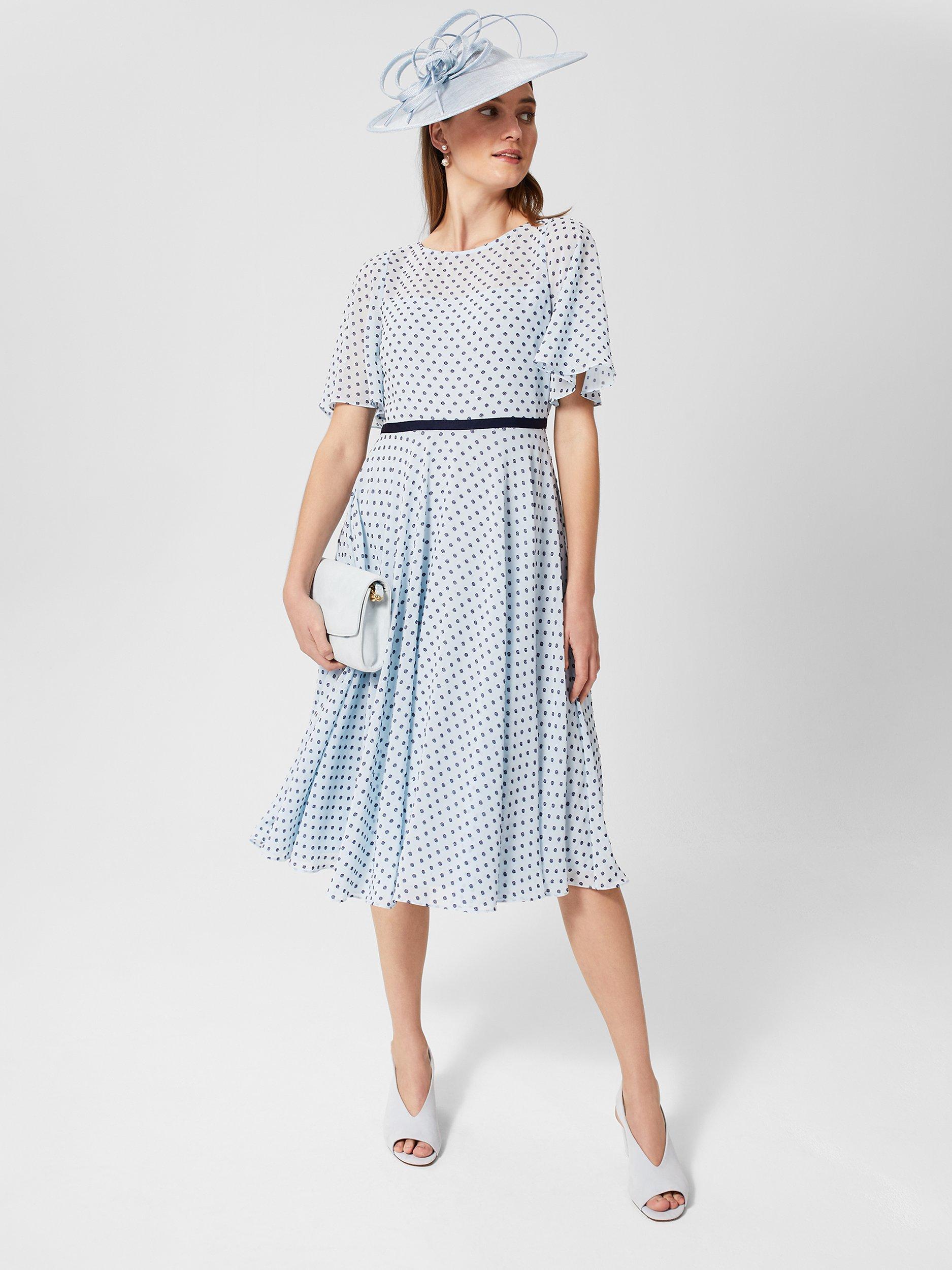 Product image 2 of 11, which shows Hobbs Petite Eleanor Dress, Blue/White, 22