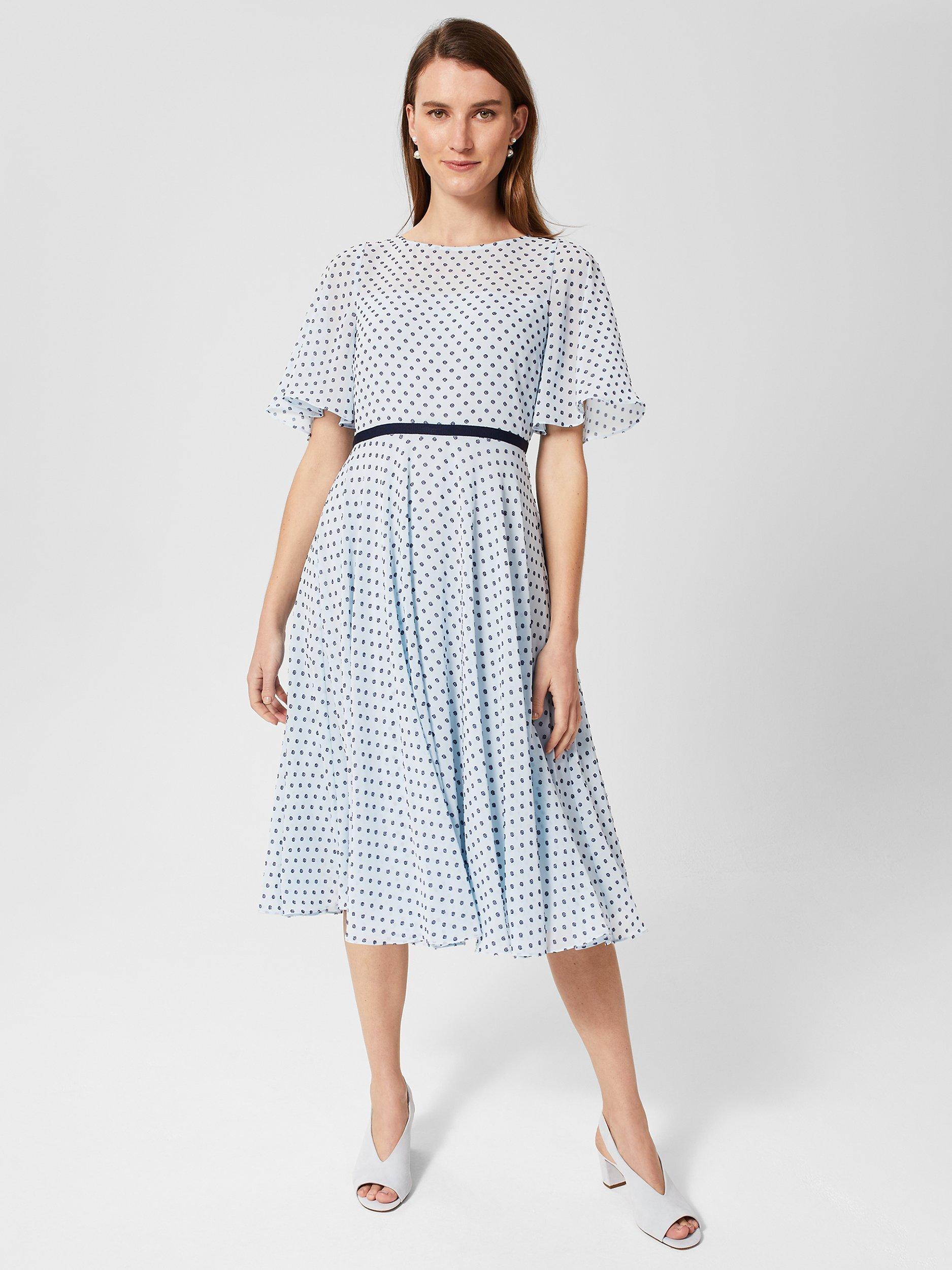 Product image 7 of 11, which shows Hobbs Petite Eleanor Dress, Blue/White, 22