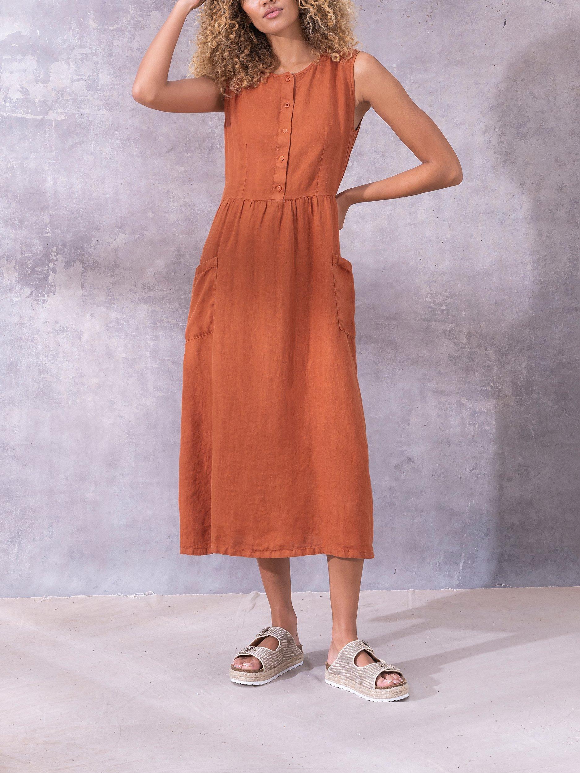 Celtic & Co. Linen Sleeveless Midi Dress, Burnt Sienna