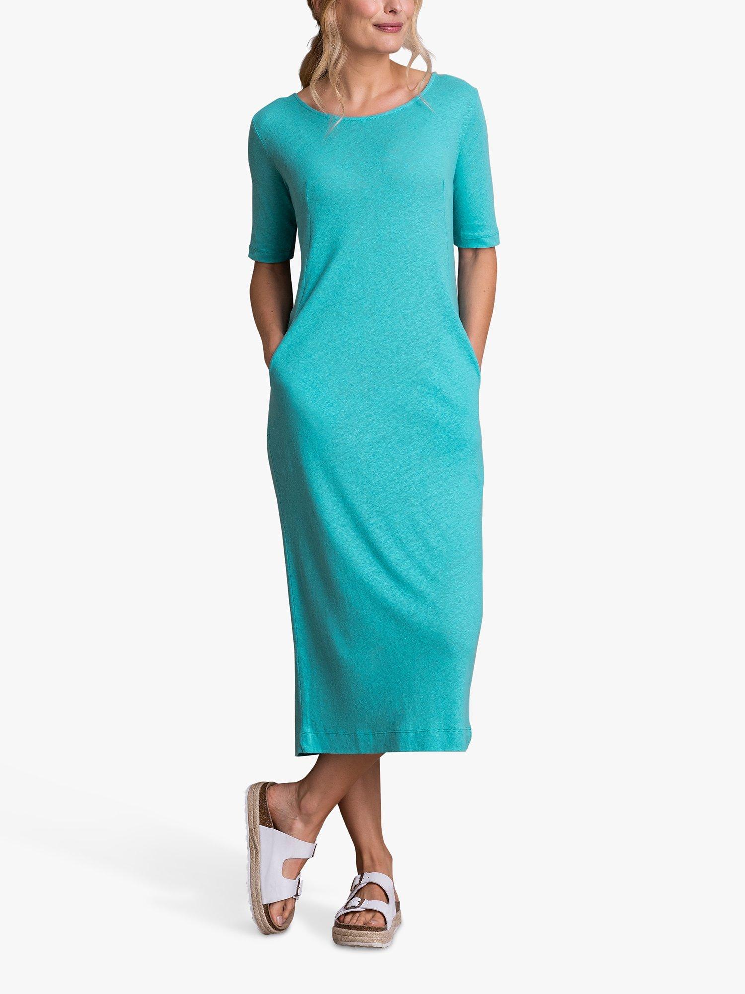 Celtic & Co. Linen Blend Button Back Midi Dress, Sea Glass