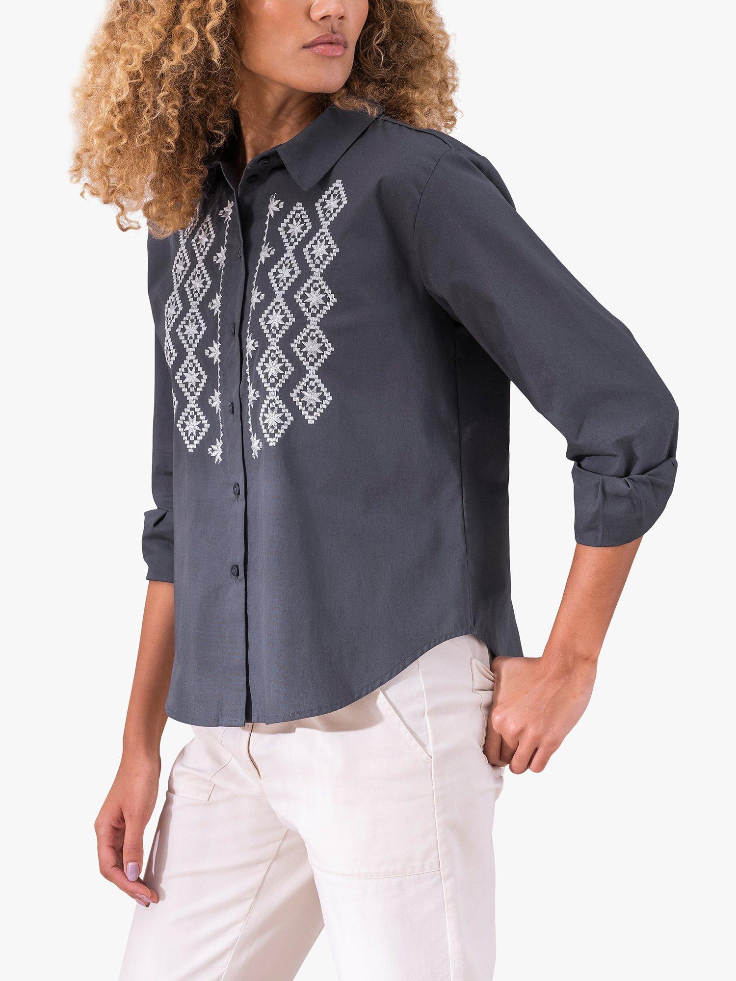 Celtic & Co. Embroidery Detail Blouse, Slate Grey