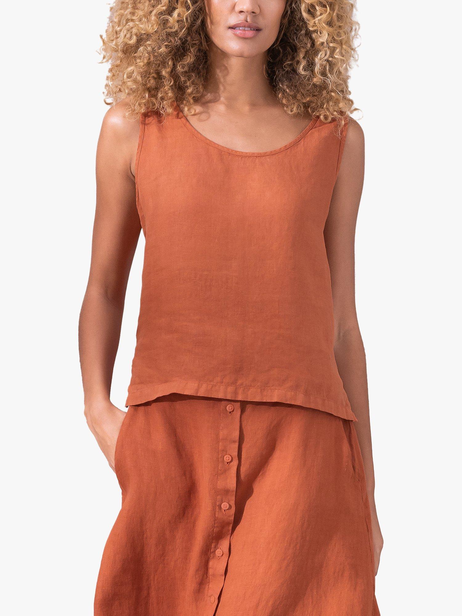Celtic & Co. Sleeveless Scoop Neck Linen Top, Burnt Sienna