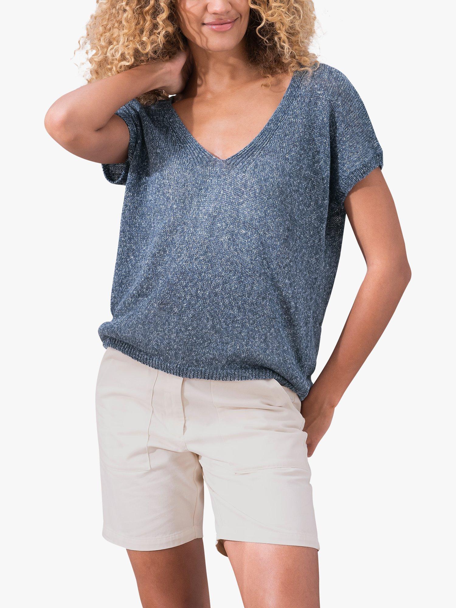 Celtic & Co. V-Neck Linen Knit Top, Indigo