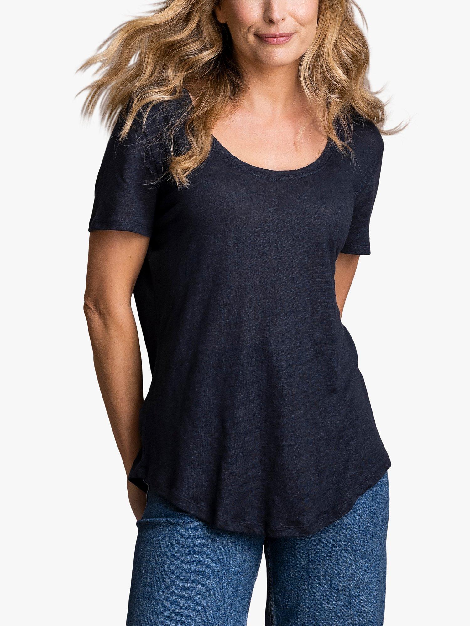 Celtic & Co. Linen Cotton Blend Scoop Neck T-Shirt, Navy