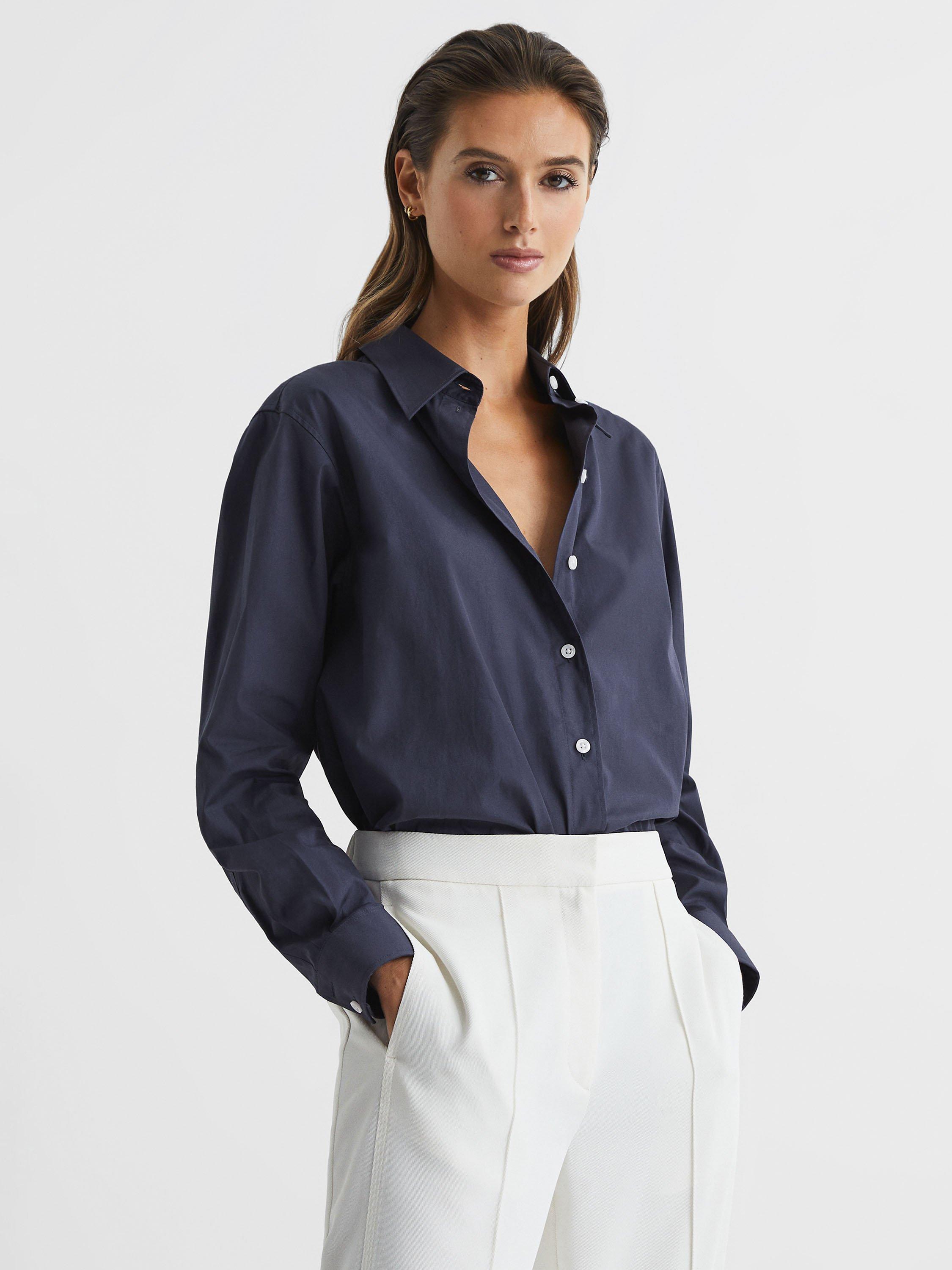 Reiss Jenny Cotton Shirt, Navy, 14
