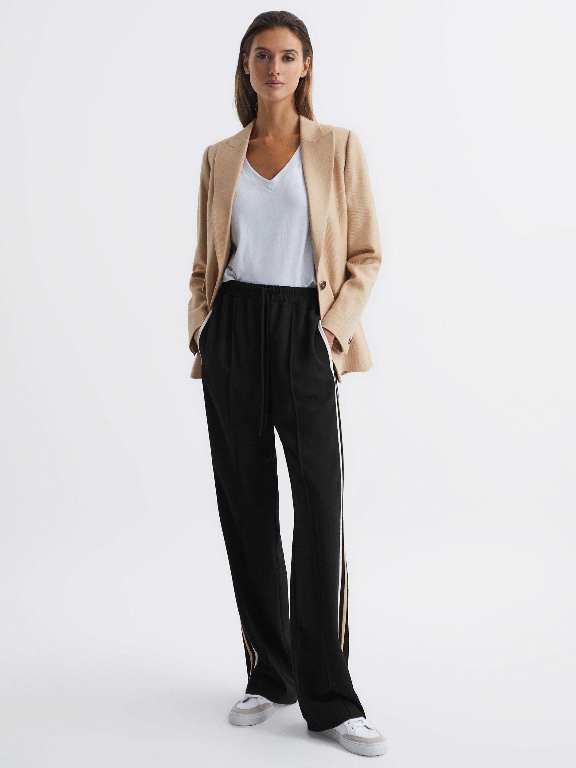 Reiss Petite Odell Side Stripe Wide Leg Joggers, Black