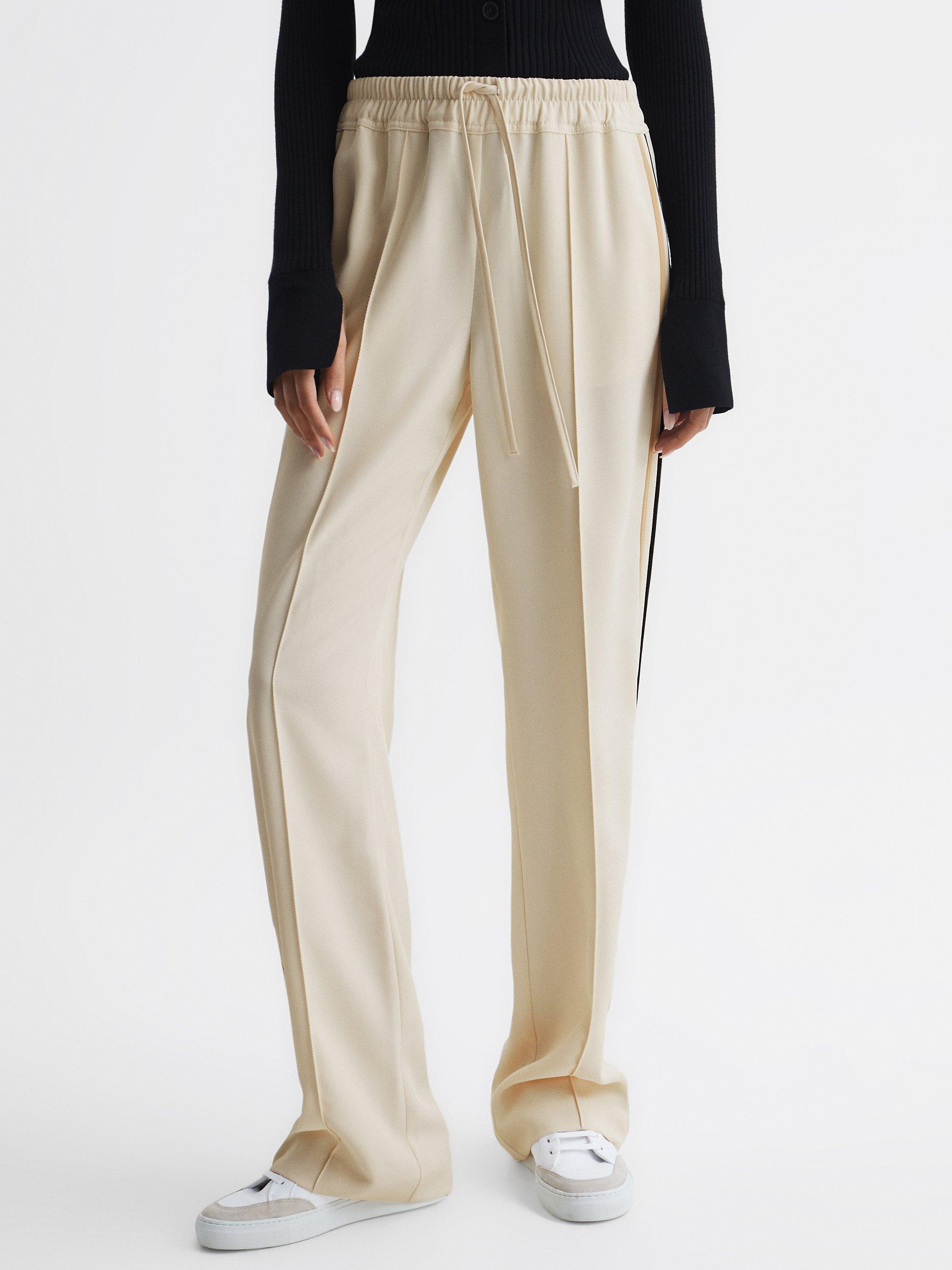 Reiss Petite Odell Side Stripe Wide Leg Joggers, Cream, 10