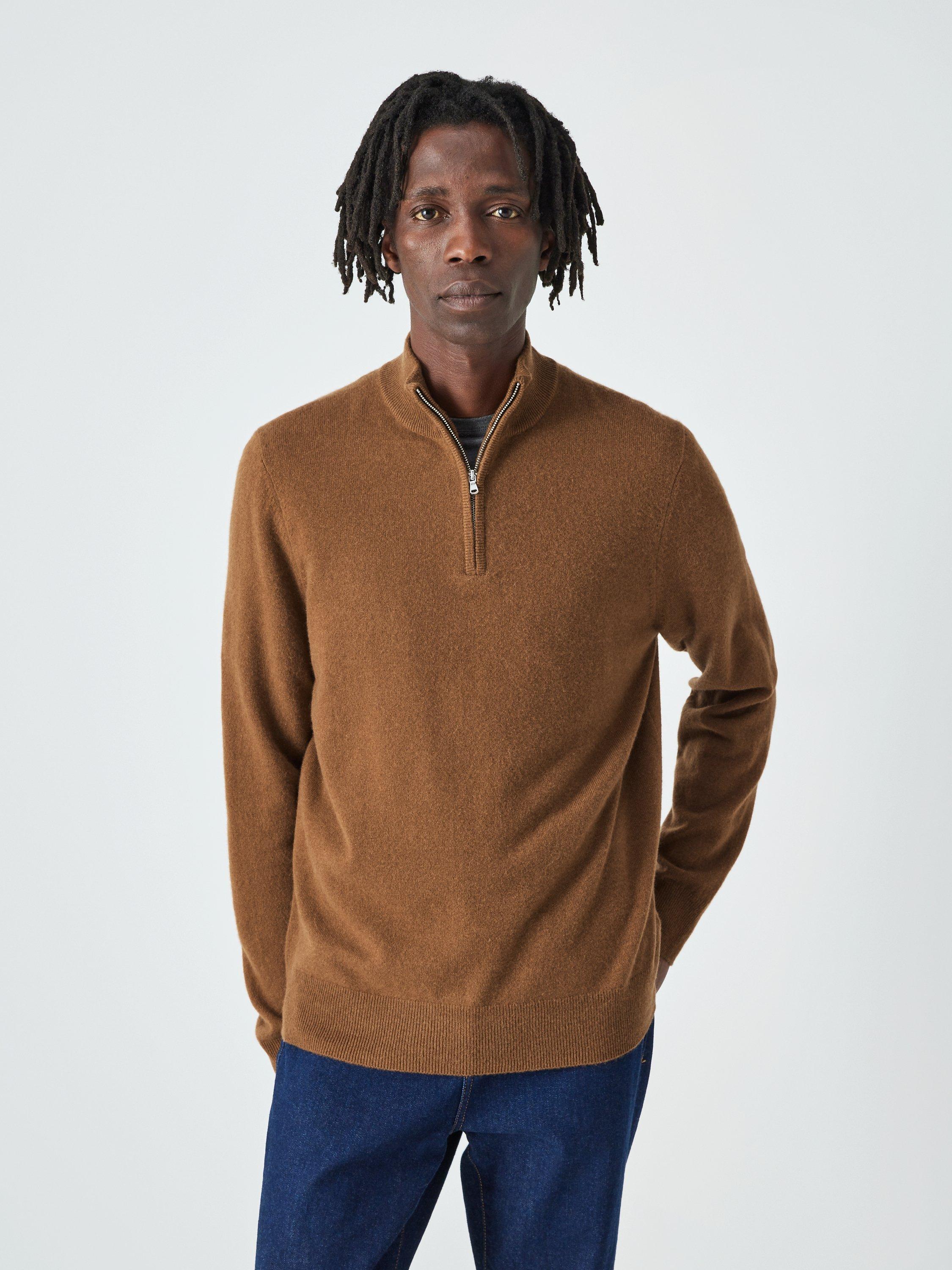 John Lewis Cashmere Half Zip Jumper, Tobacco, XXL