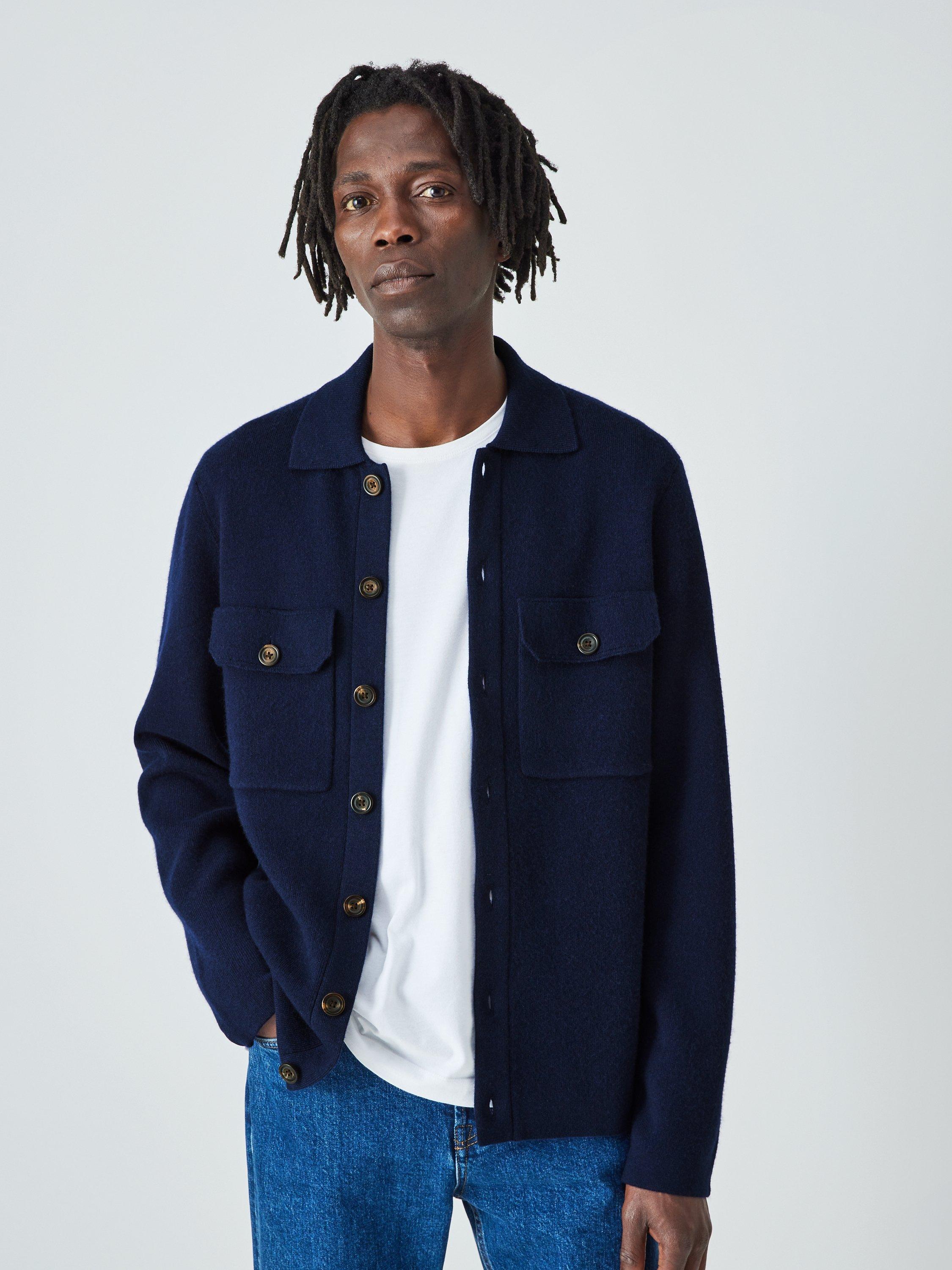 John Lewis Merino Wool and Cashmere Shacket, Navy, S